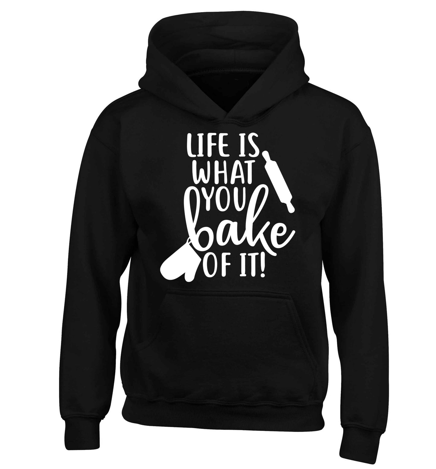 Life is what you bake of it children's black hoodie 12-13 Years