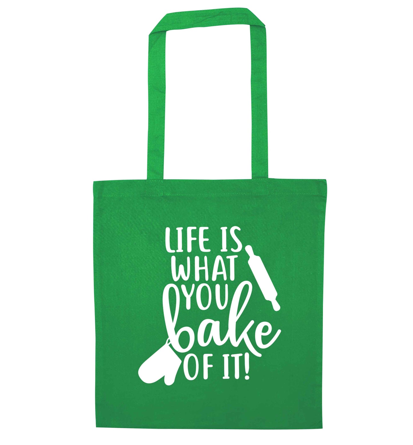 Life is what you bake of it green tote bag