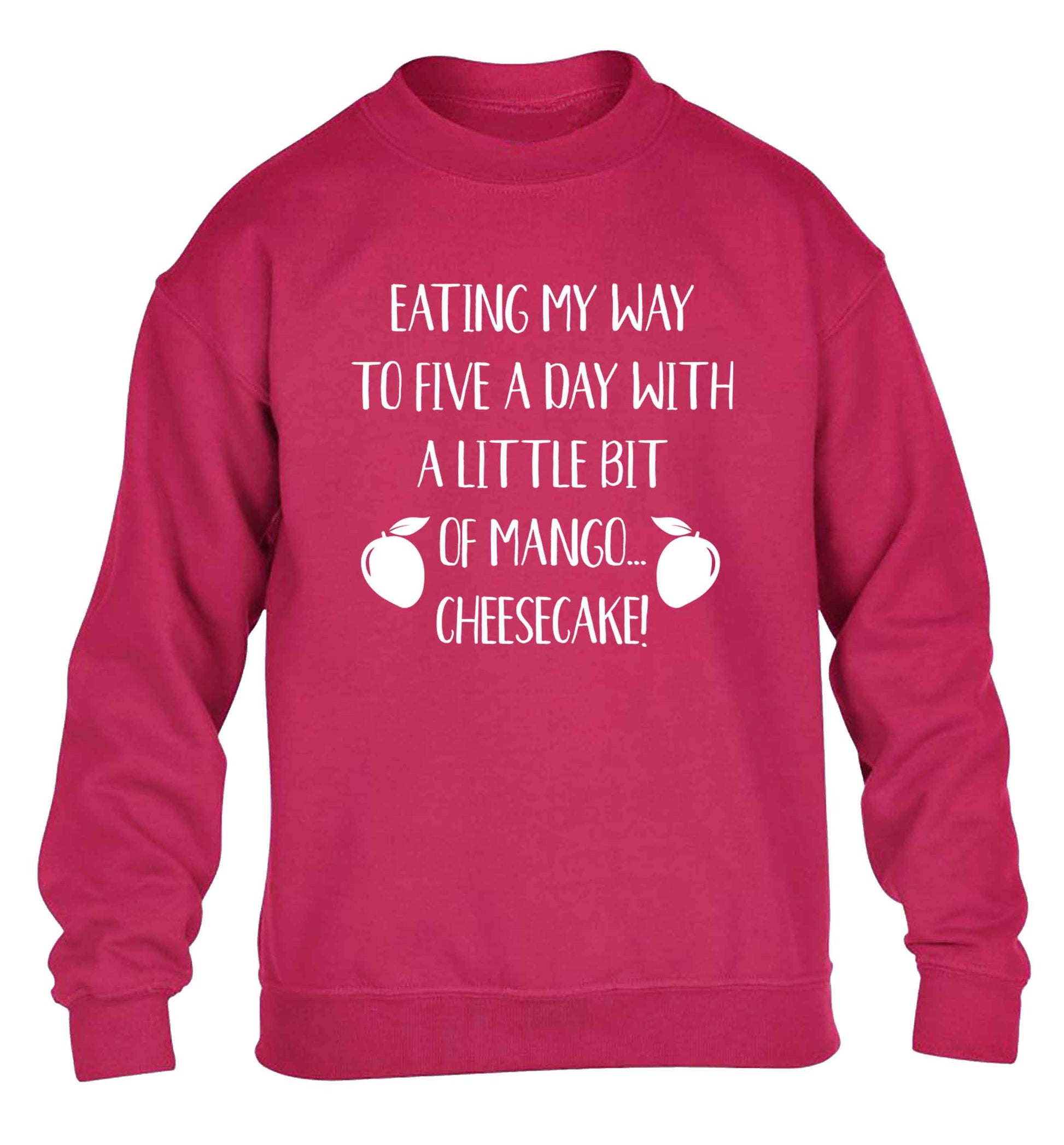 Eating my way to five a day with a little bit of mango cheesecake children's pink sweater 12-13 Years