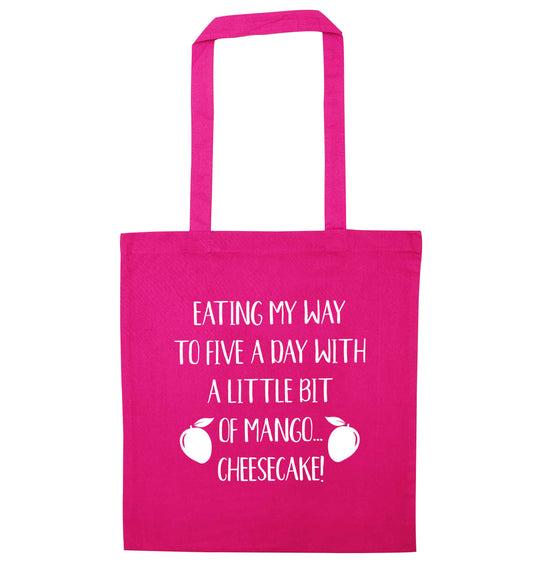 Eating my way to five a day with a little bit of mango cheesecake pink tote bag