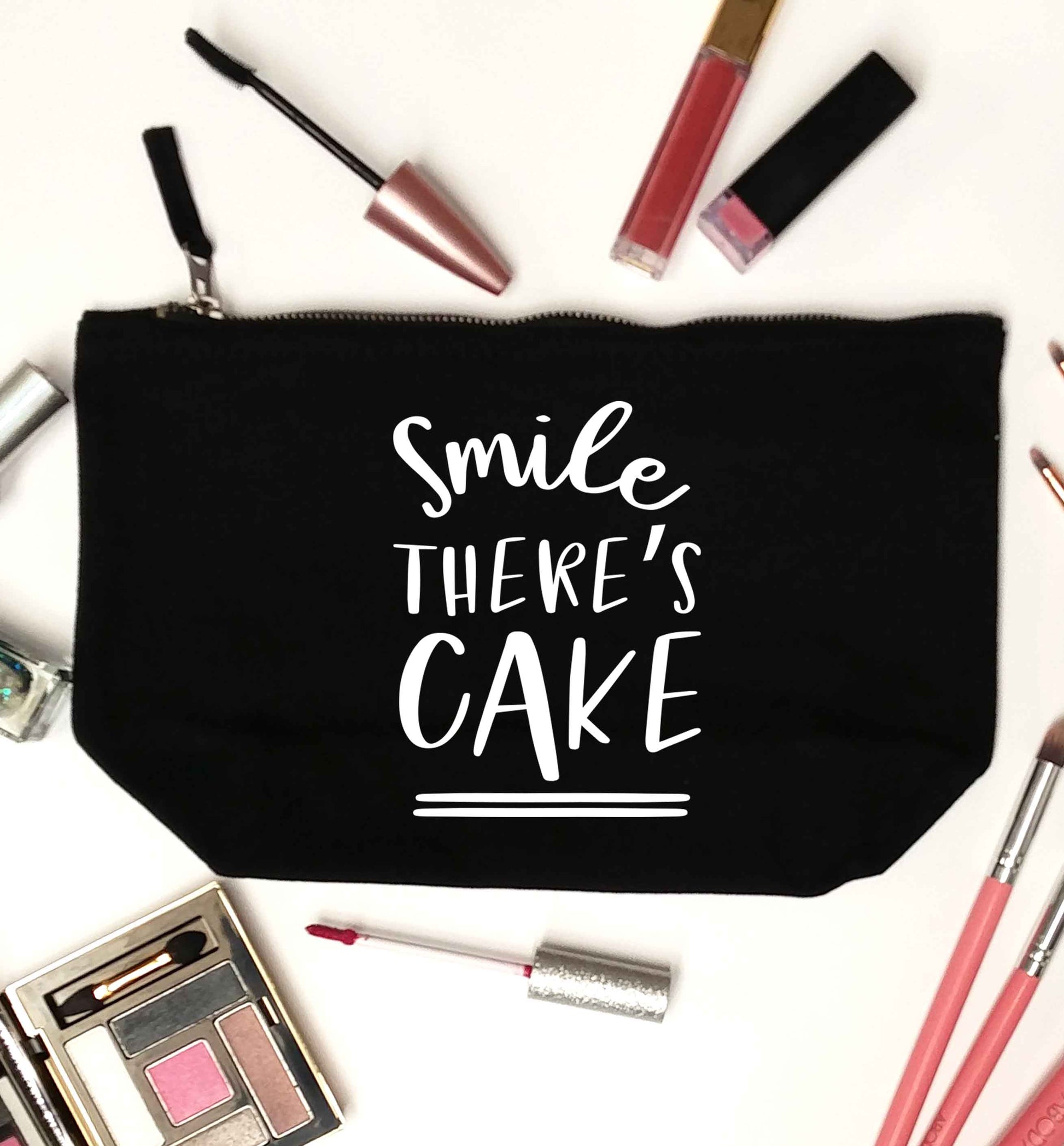 Smile there's cake black makeup bag