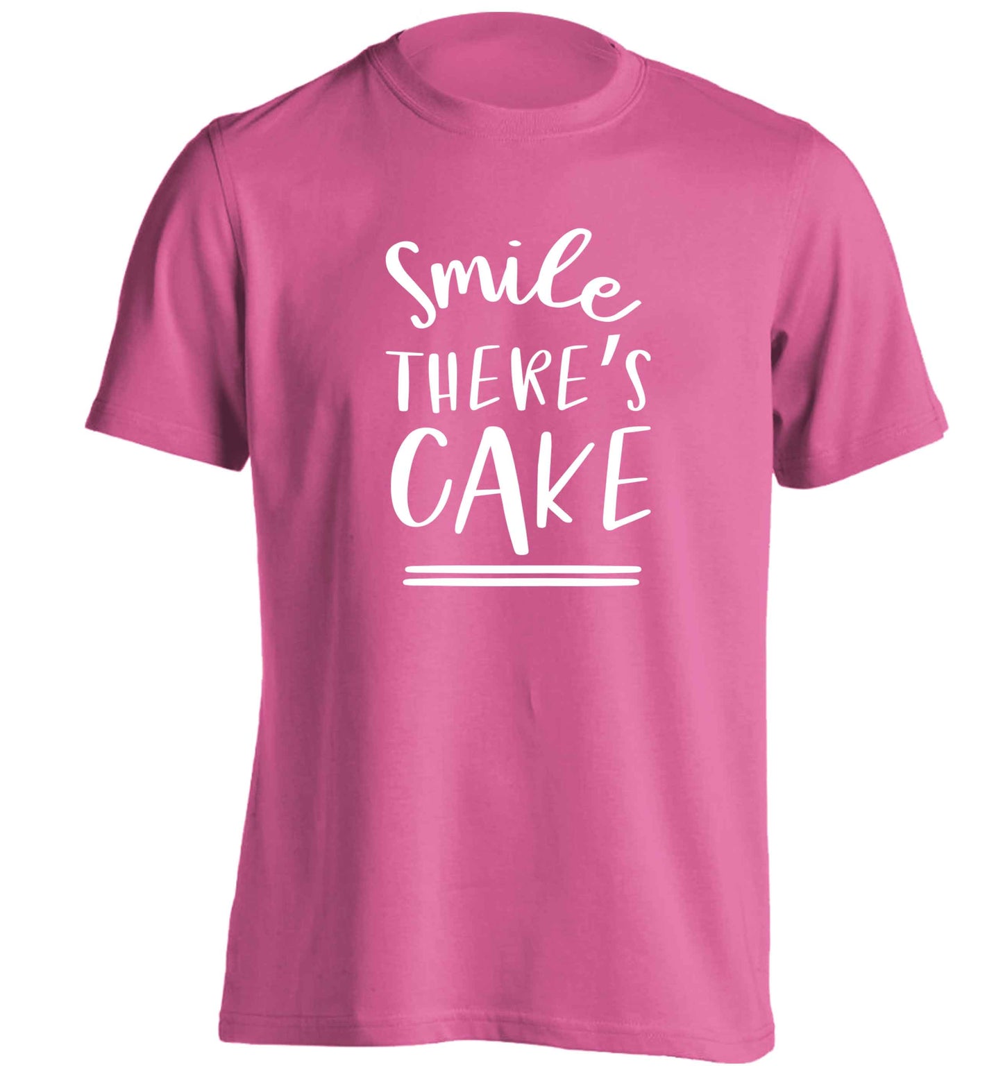Smile there's cake adults unisex pink Tshirt 2XL