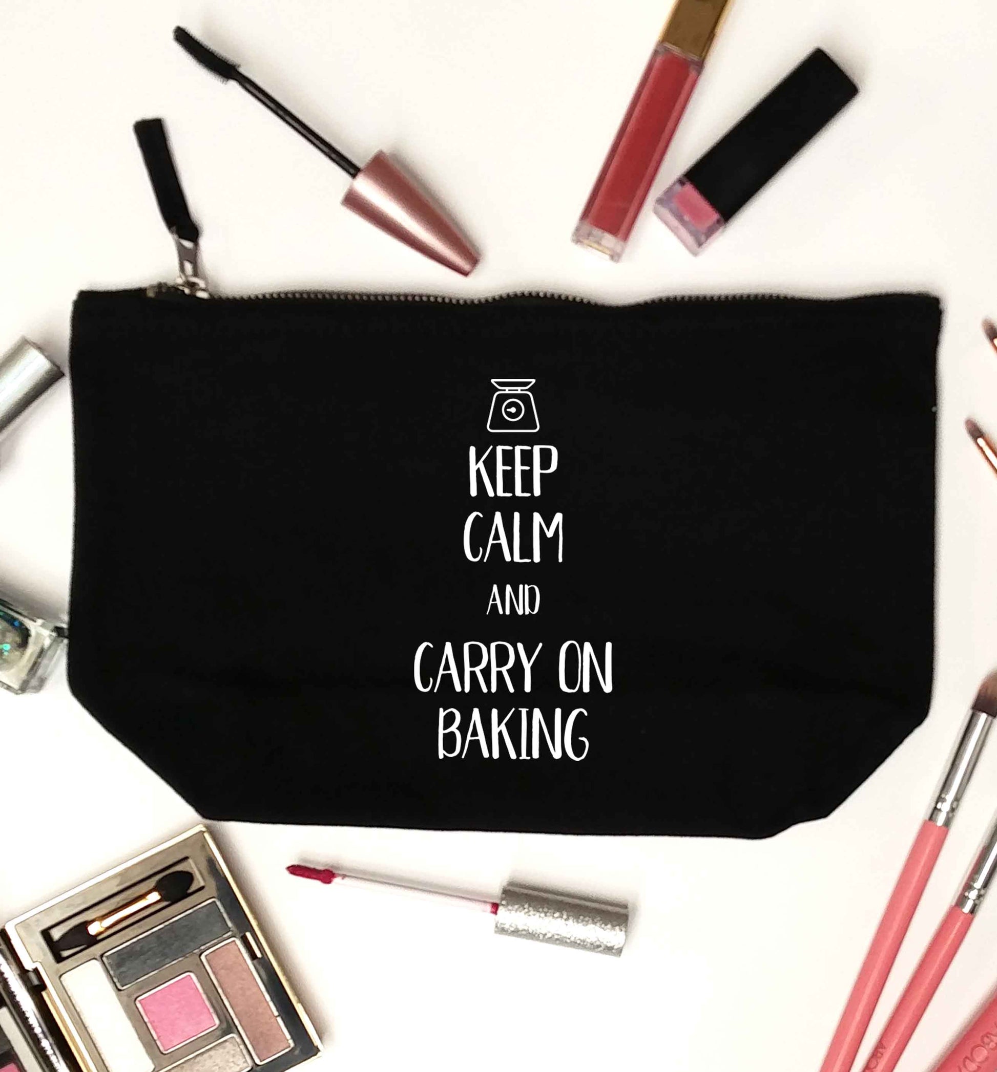 Keep calm and carry on baking black makeup bag