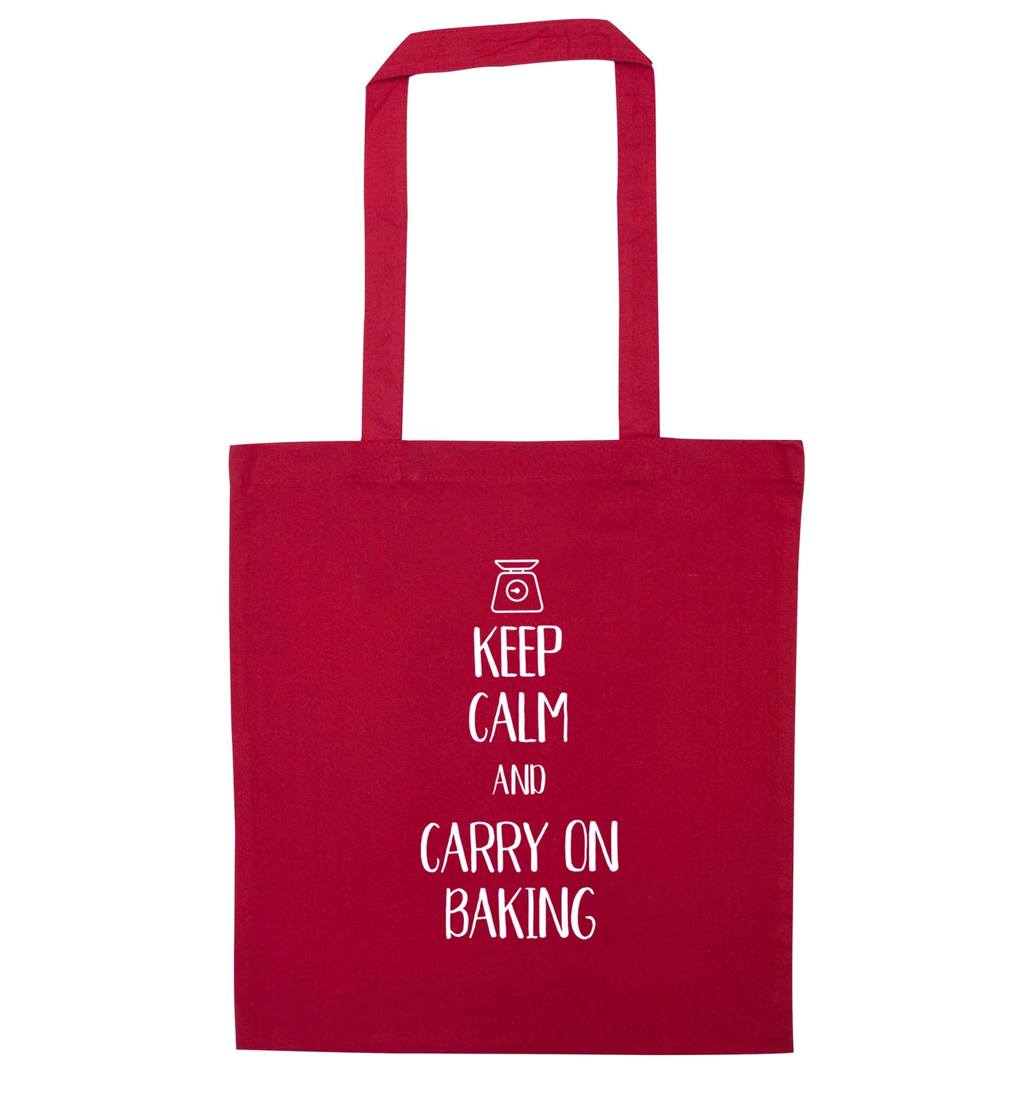 Keep calm and carry on baking red tote bag