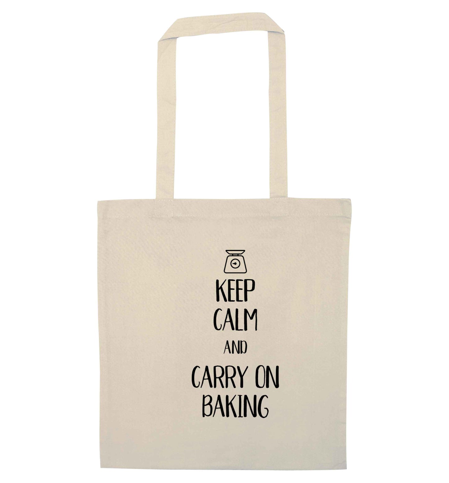 Keep calm and carry on baking natural tote bag