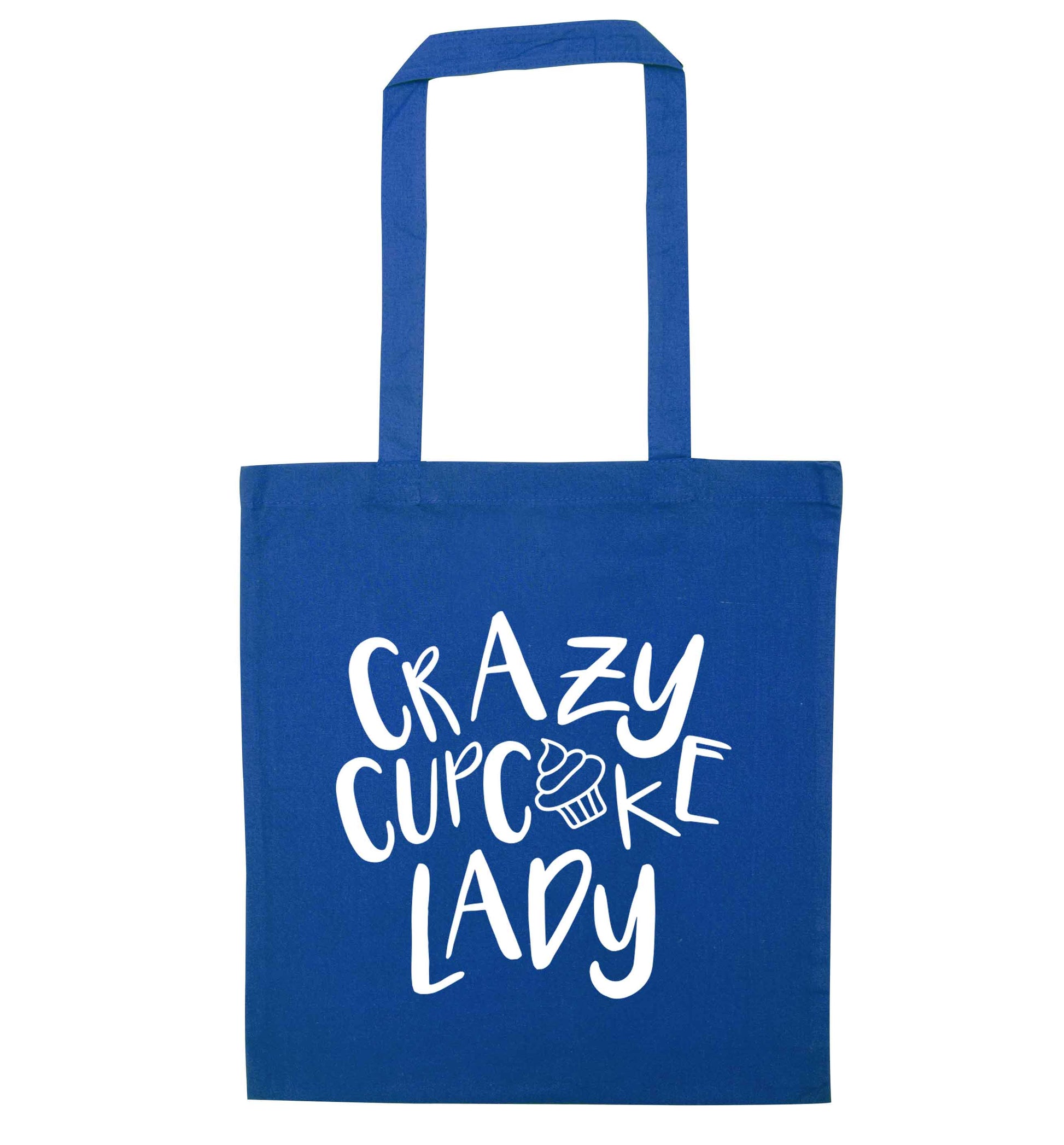 Crazy cupcake lady blue tote bag