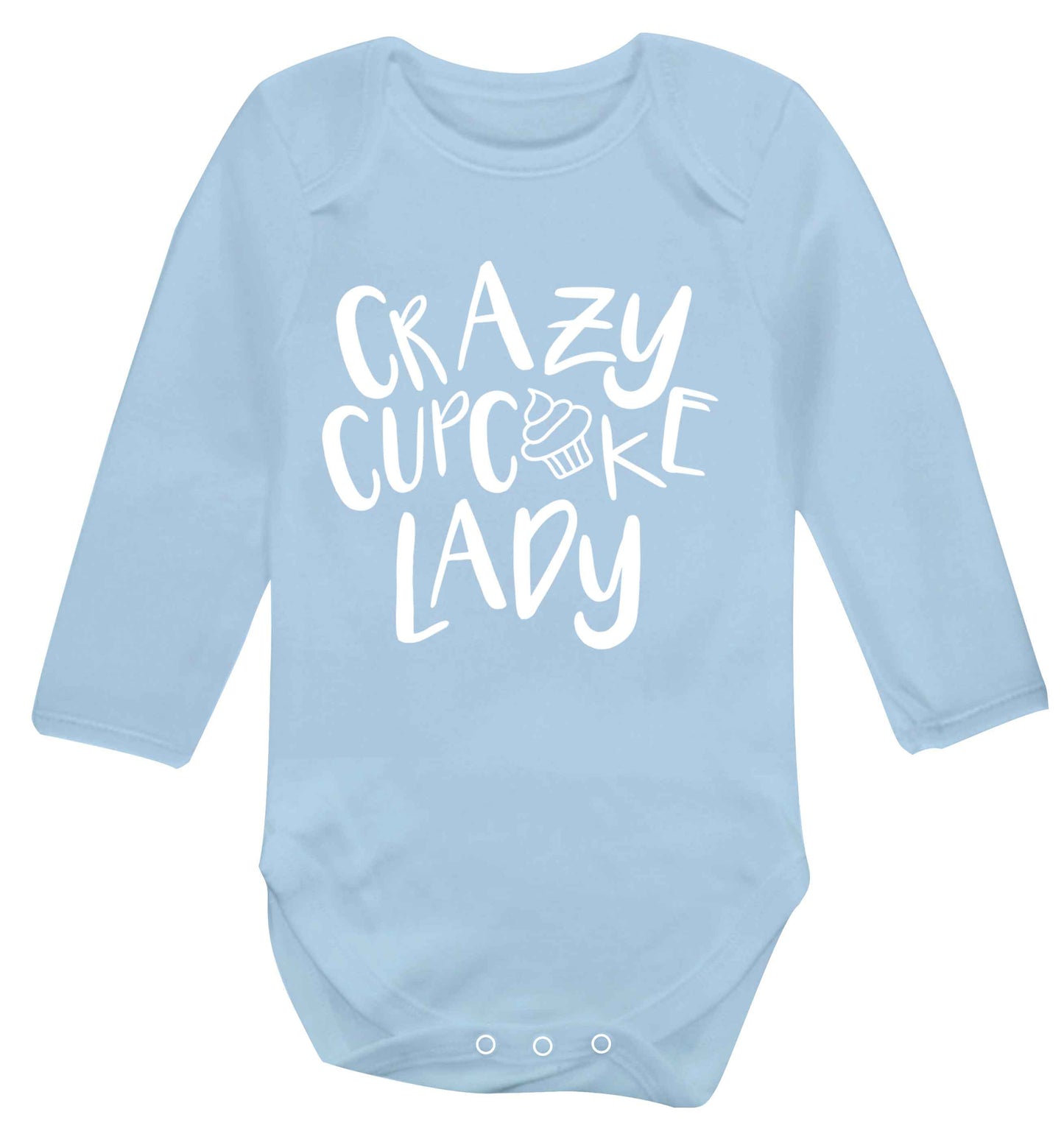 Crazy cupcake lady Baby Vest long sleeved pale blue 6-12 months