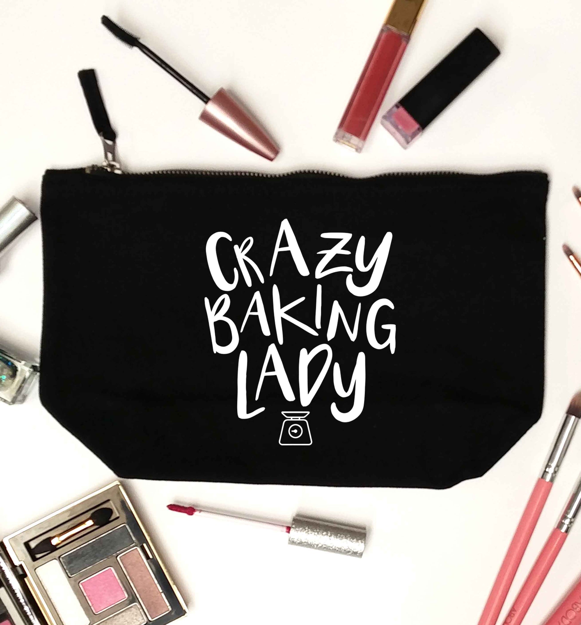 Crazy baking lady black makeup bag