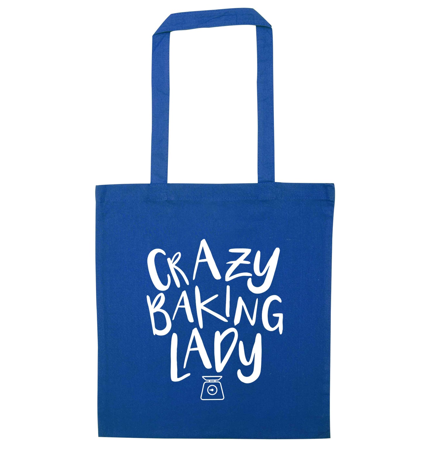 Crazy baking lady blue tote bag