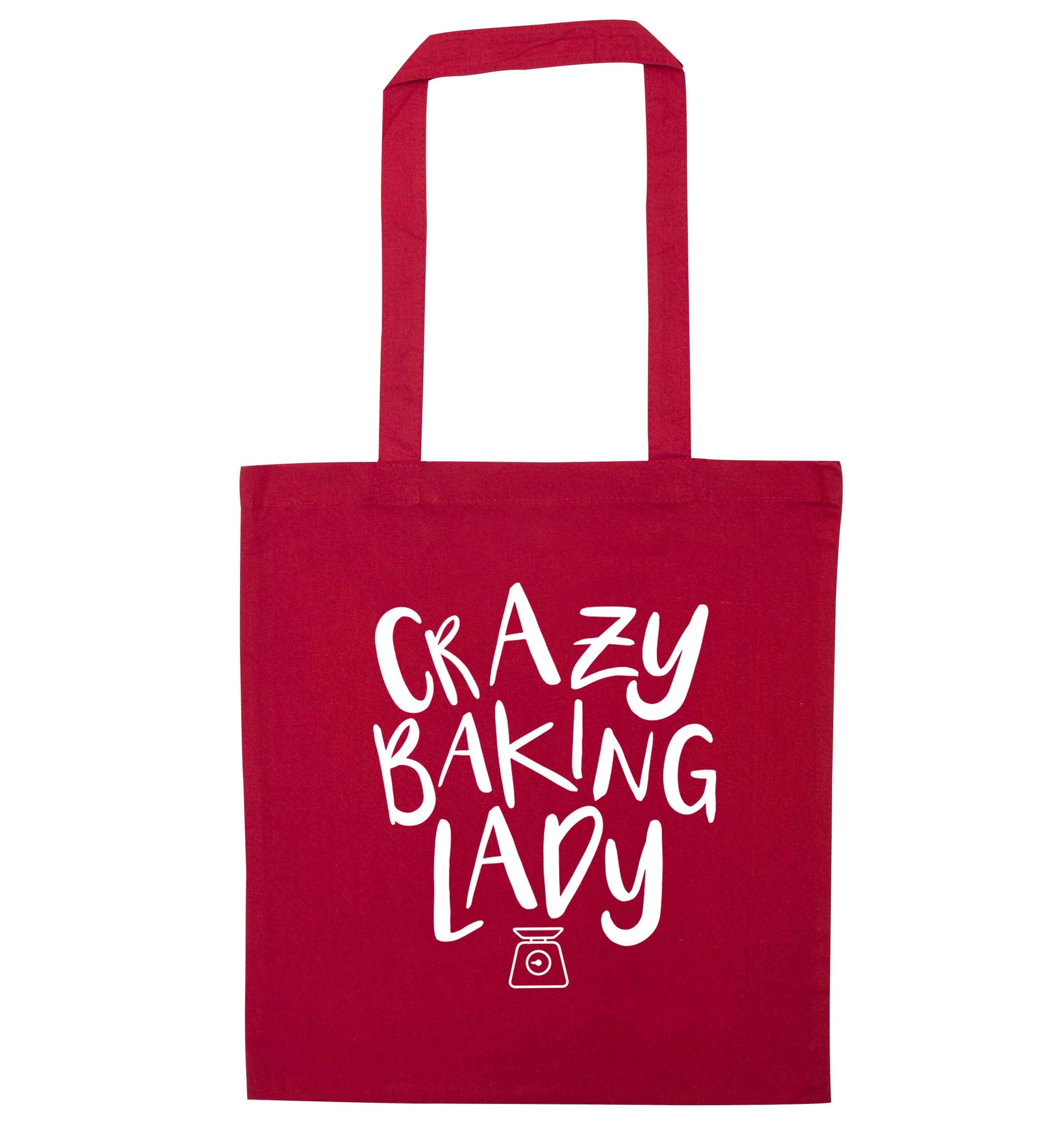 Crazy baking lady red tote bag