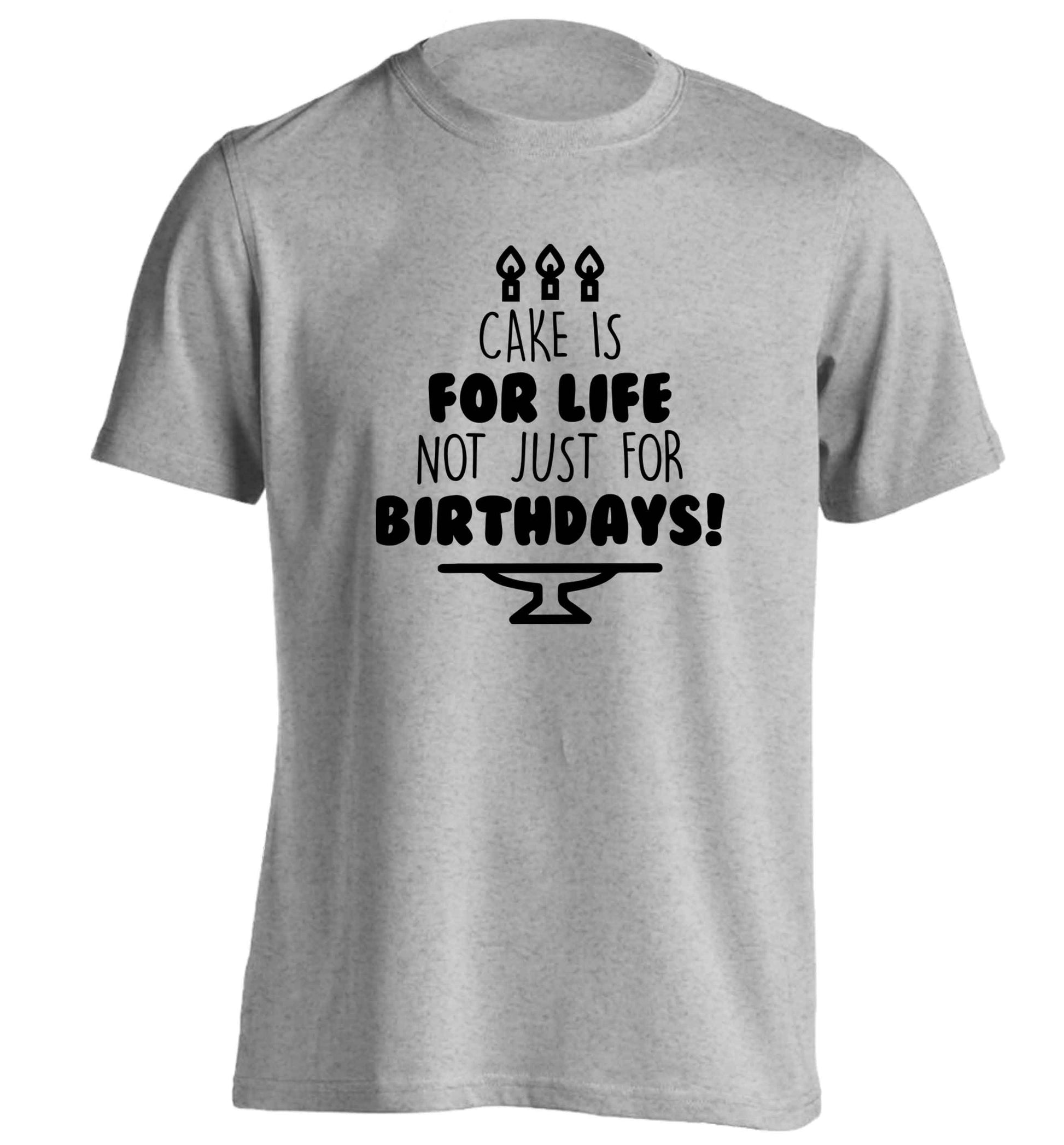 Cake is for life not just for birthdays adults unisex grey Tshirt 2XL