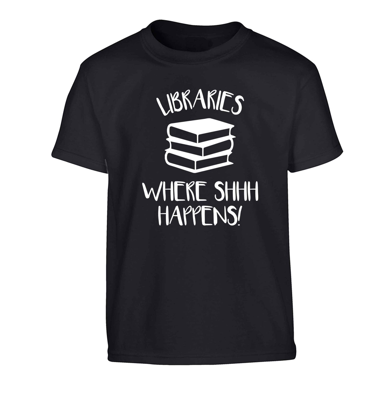 Libraries where shh happens! Children's black Tshirt 12-13 Years