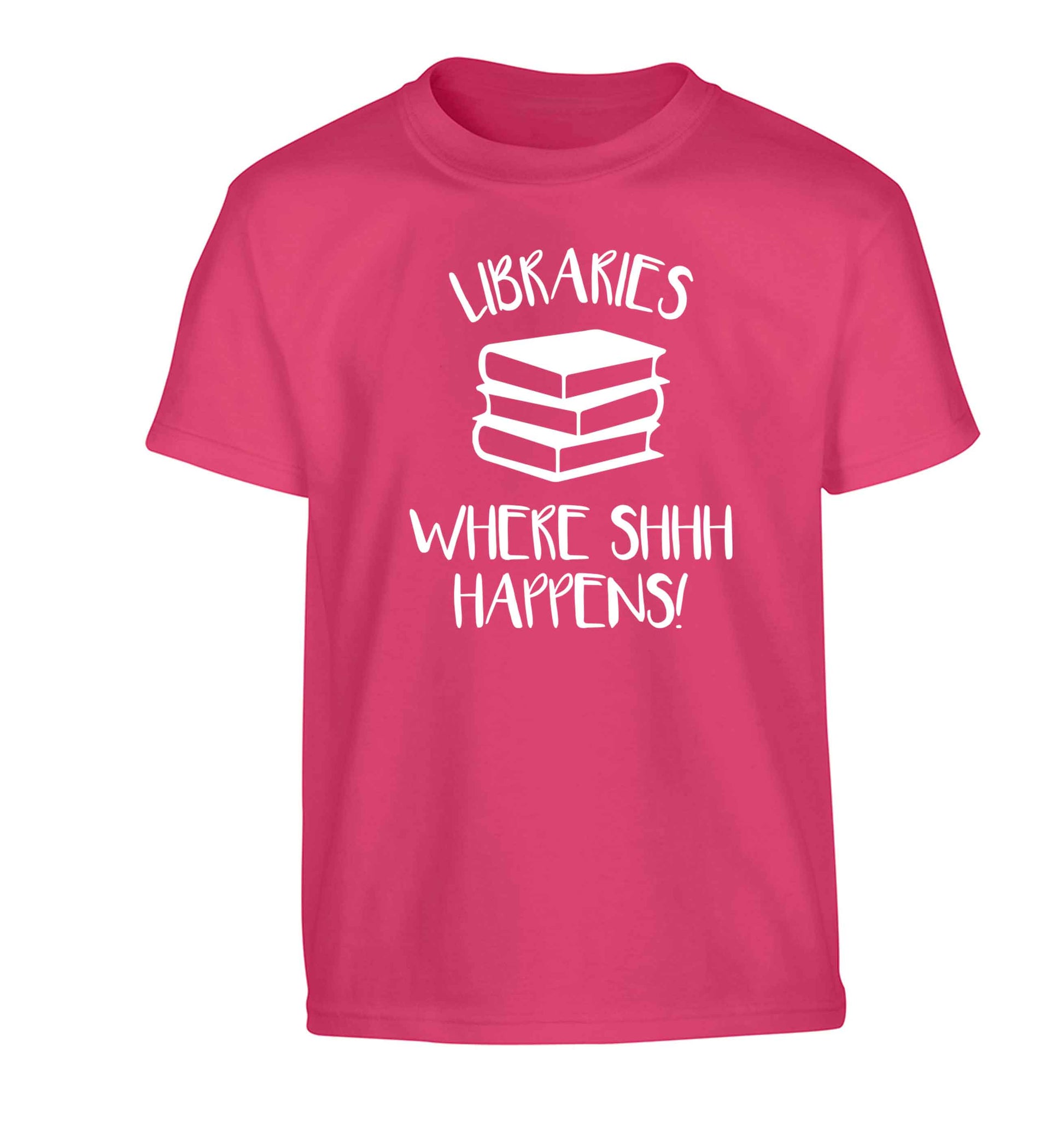 Libraries where shh happens! Children's pink Tshirt 12-13 Years