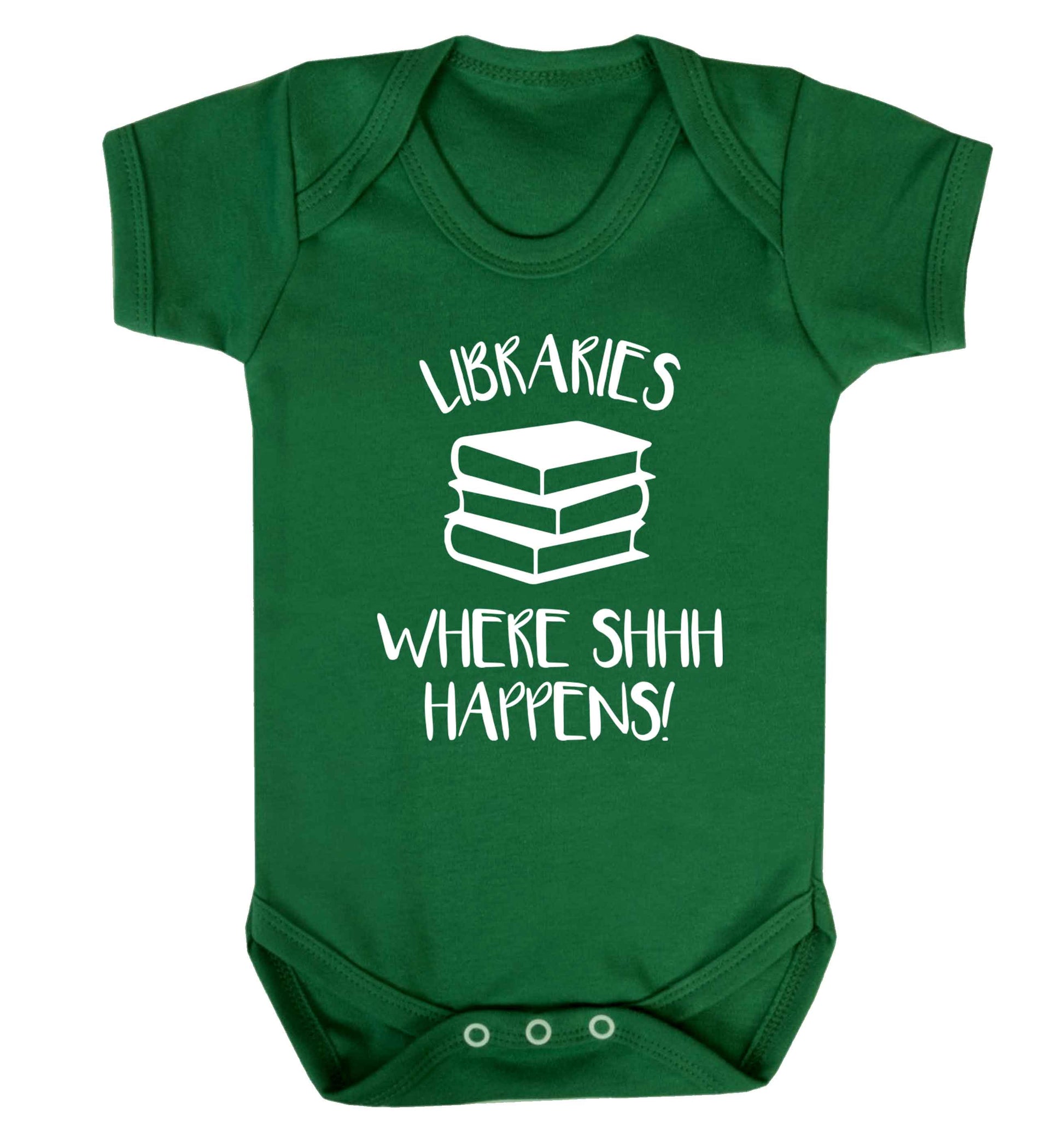 Libraries where shh happens! Baby Vest green 18-24 months