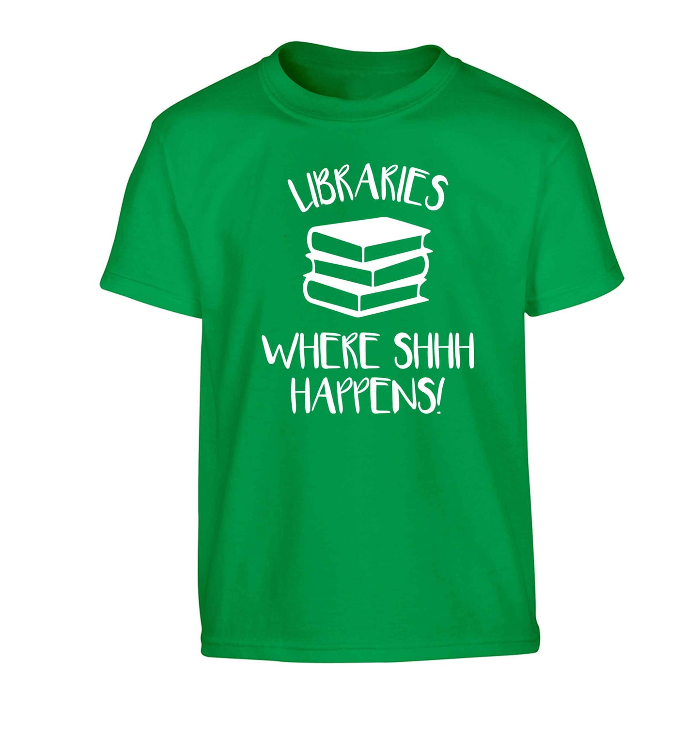 Libraries where shh happens! Children's green Tshirt 12-13 Years
