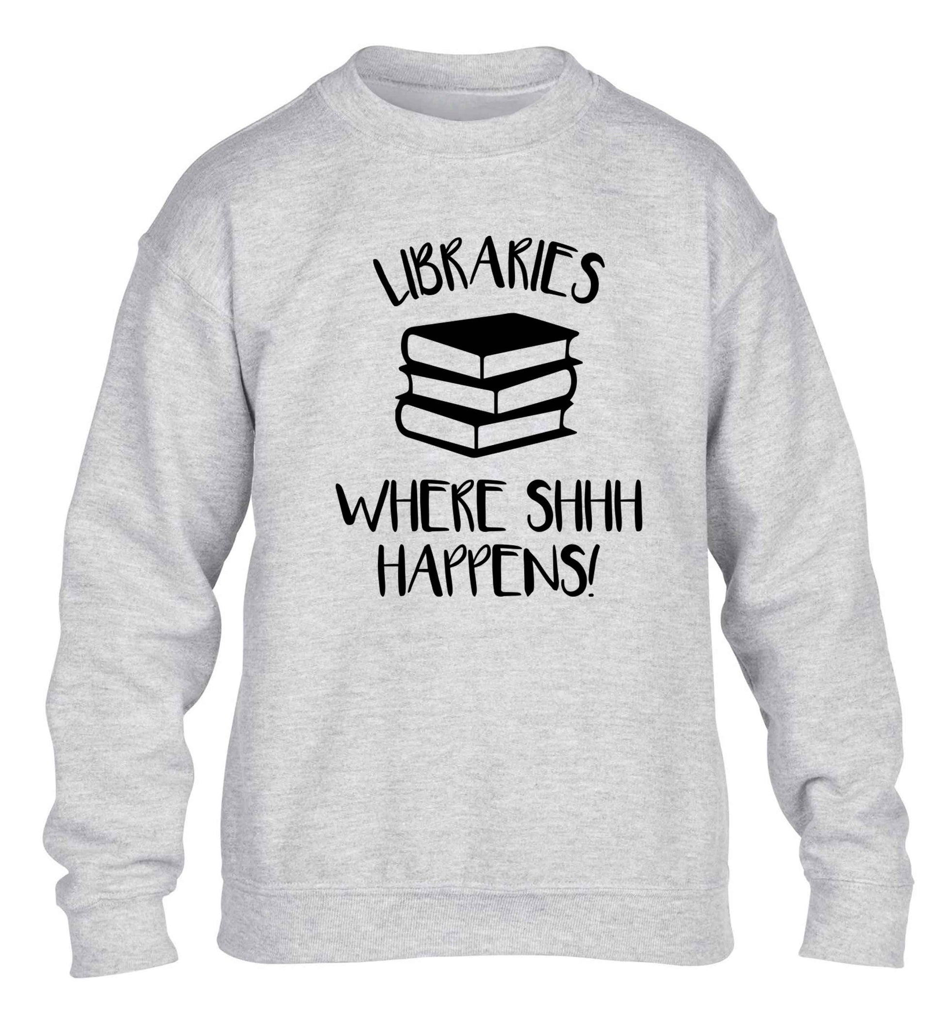 Libraries where shh happens! children's grey sweater 12-13 Years
