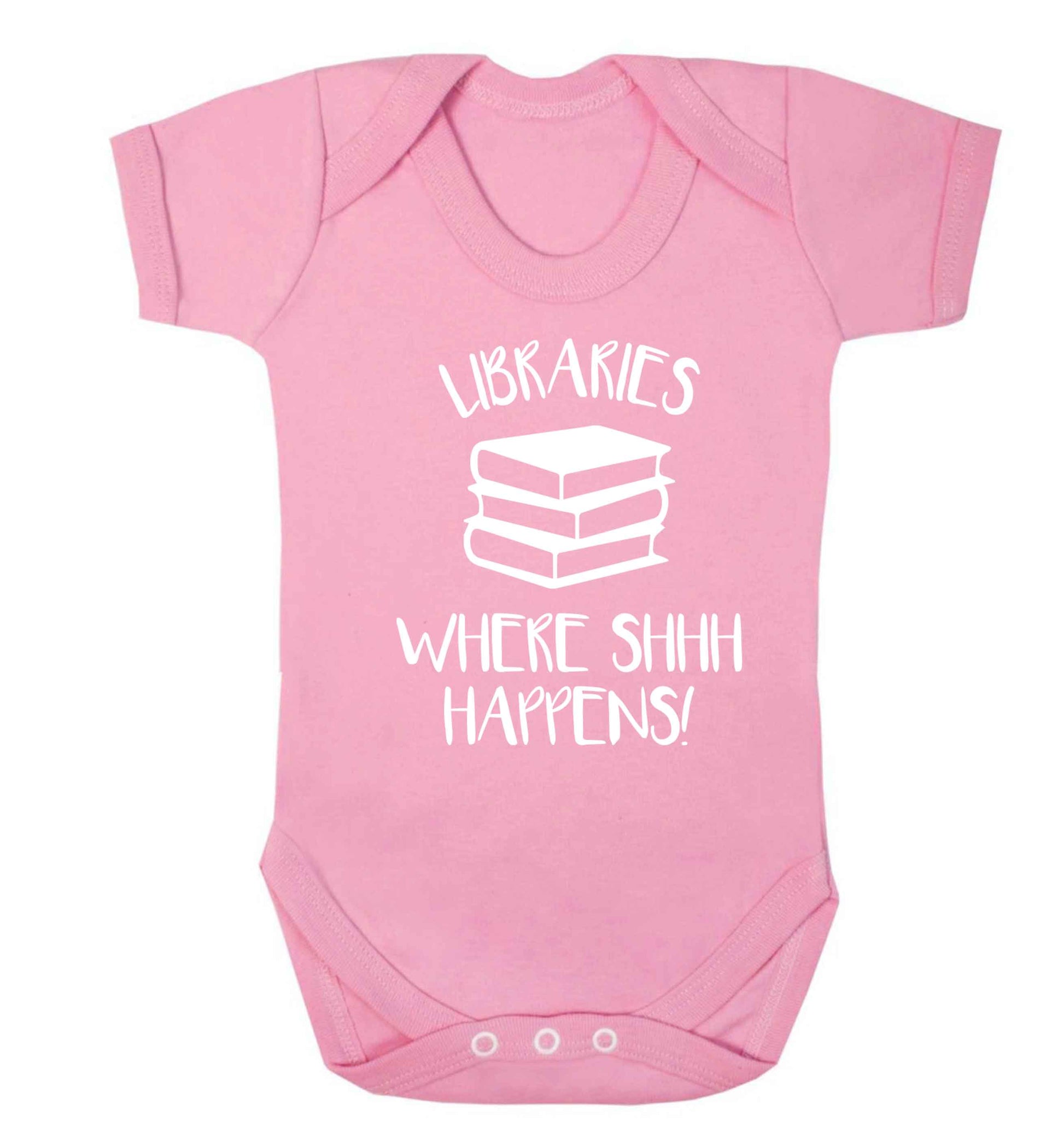 Libraries where shh happens! Baby Vest pale pink 18-24 months