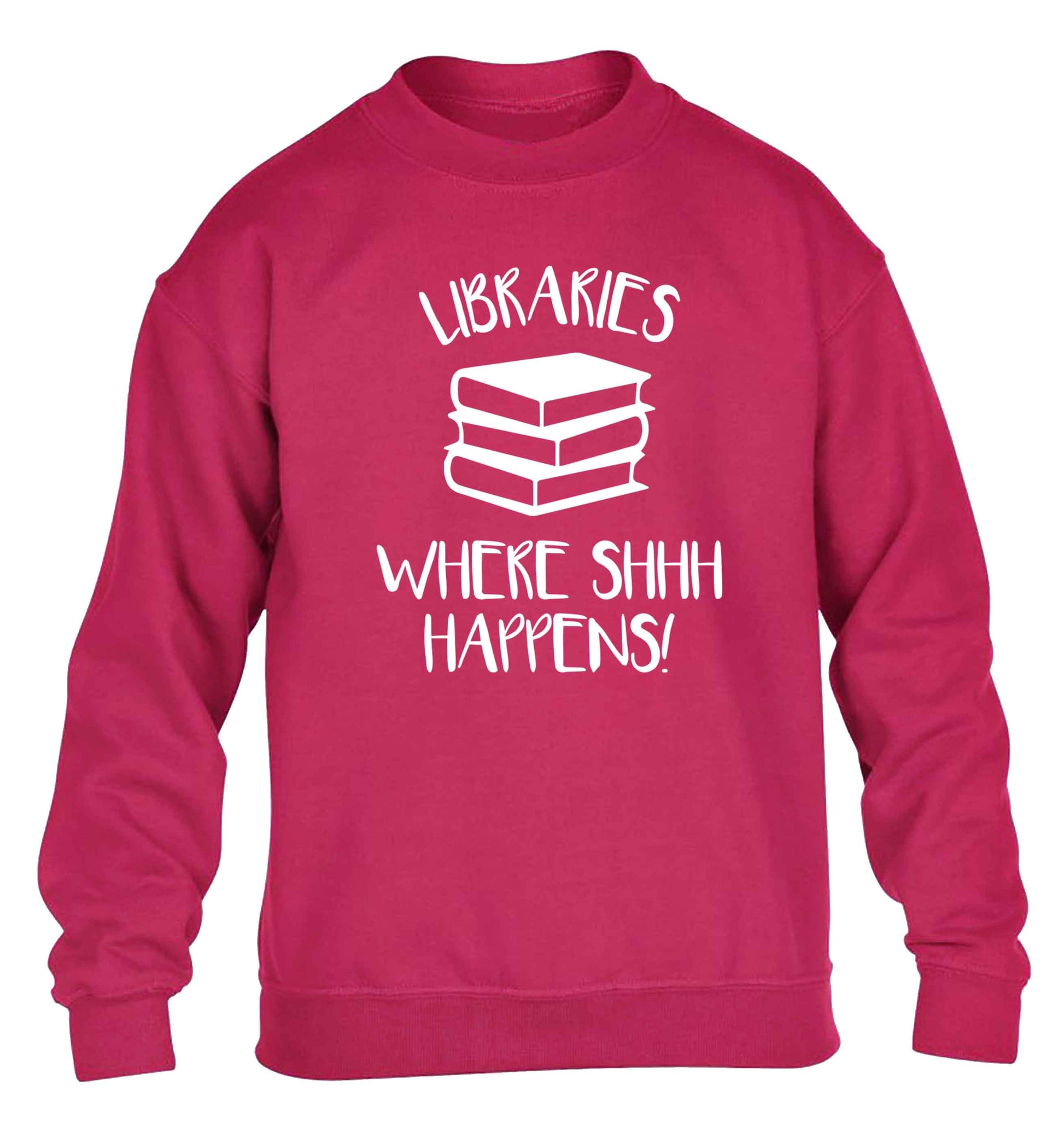 Libraries where shh happens! children's pink sweater 12-13 Years