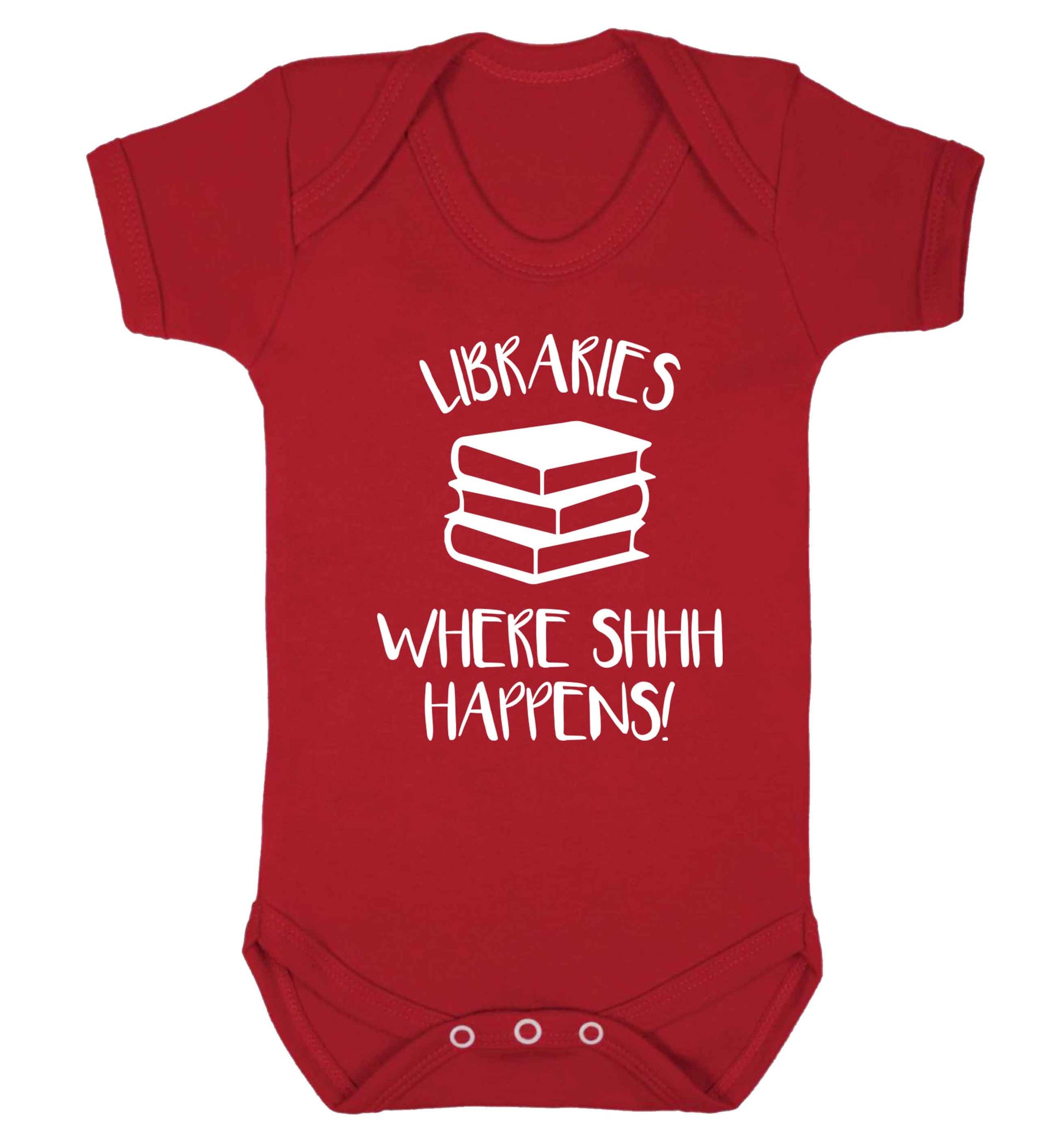 Libraries where shh happens! Baby Vest red 18-24 months