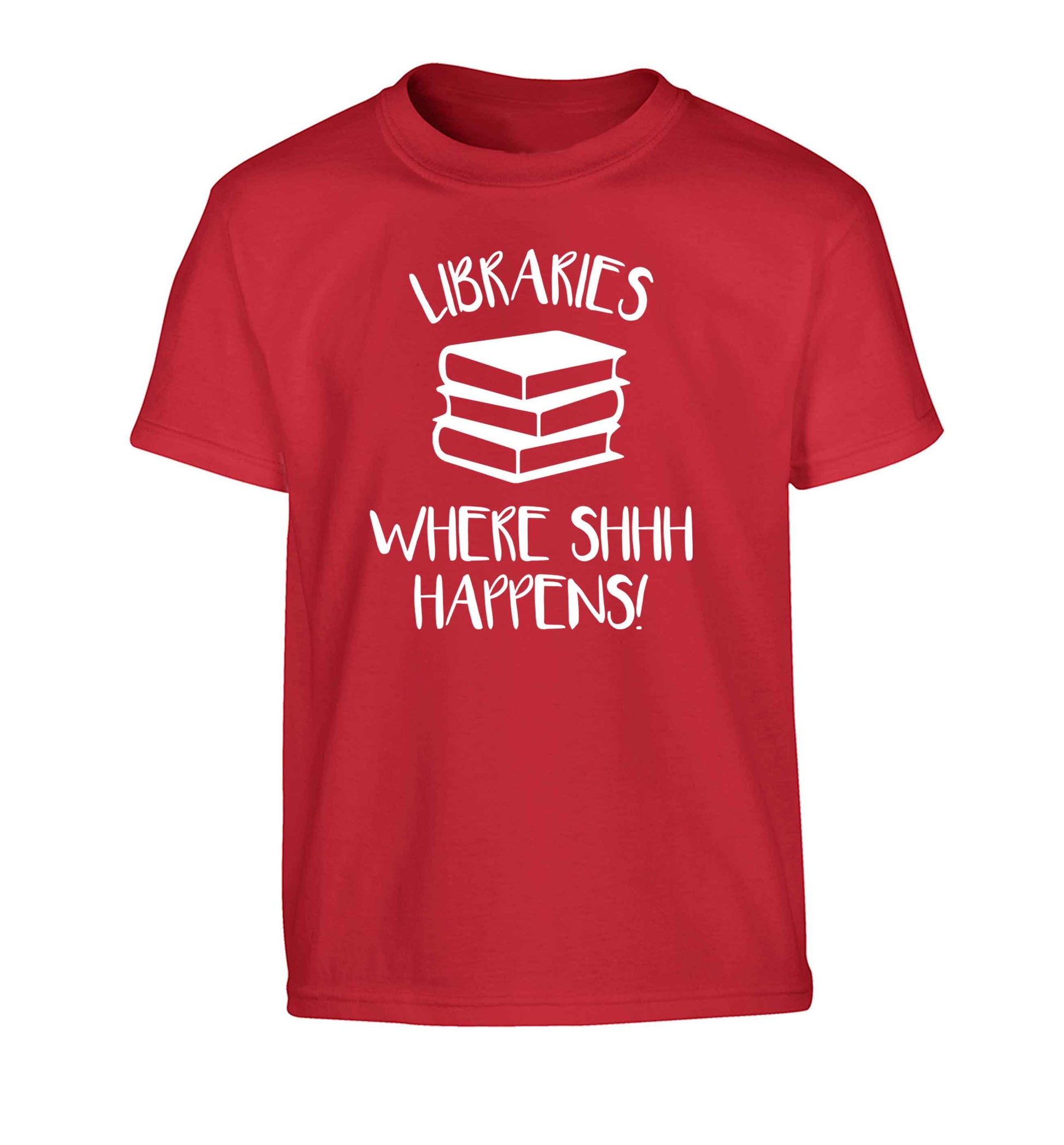 Libraries where shh happens! Children's red Tshirt 12-13 Years