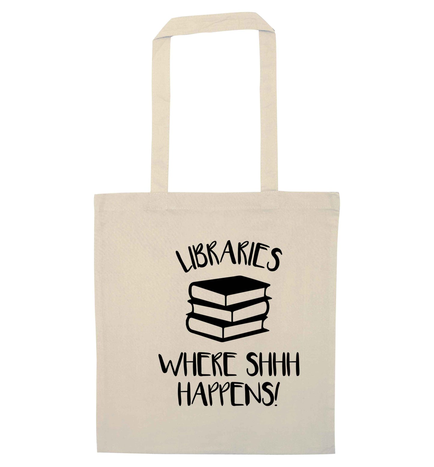 Libraries where shh happens! natural tote bag