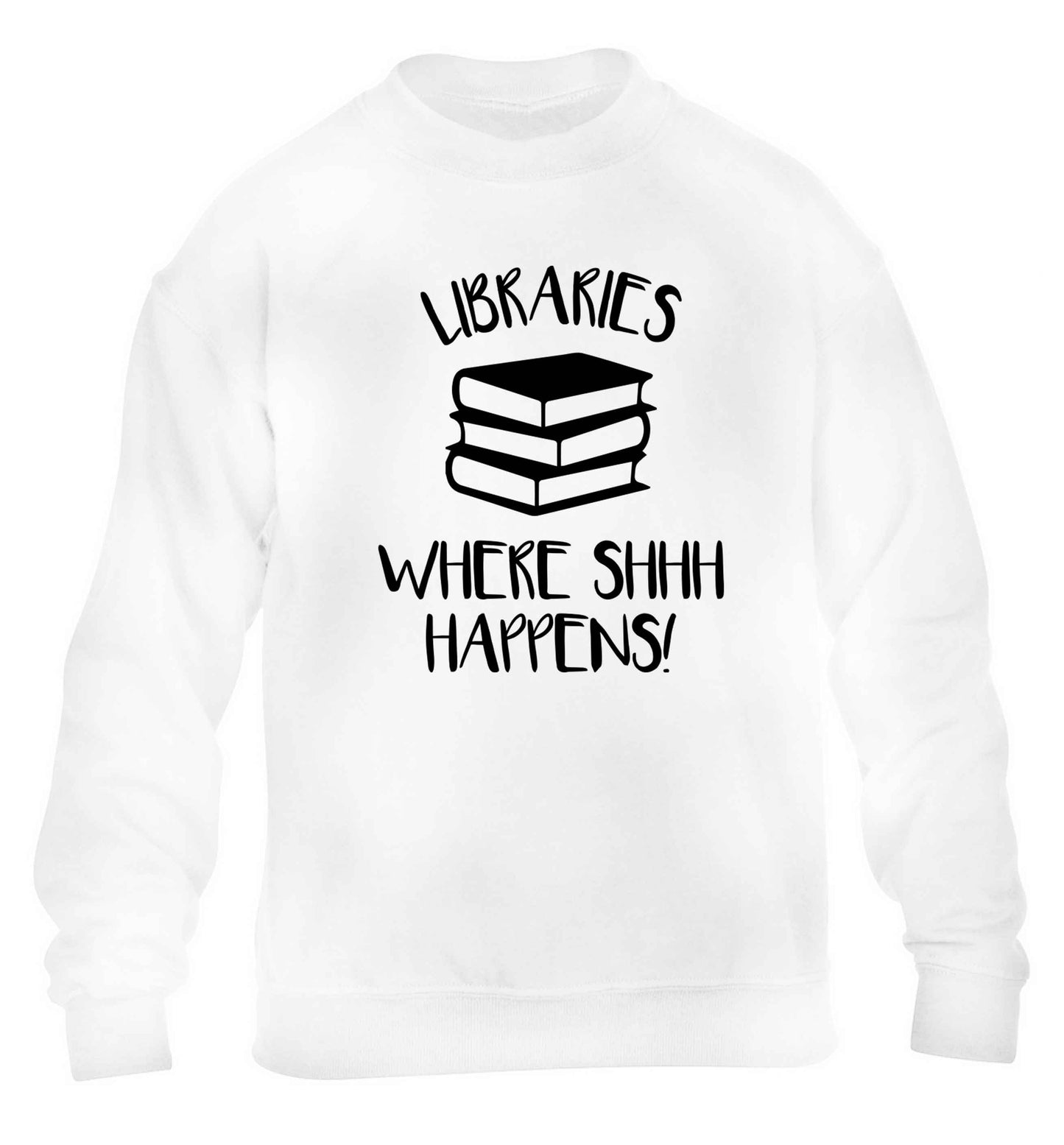 Libraries where shh happens! children's white sweater 12-13 Years
