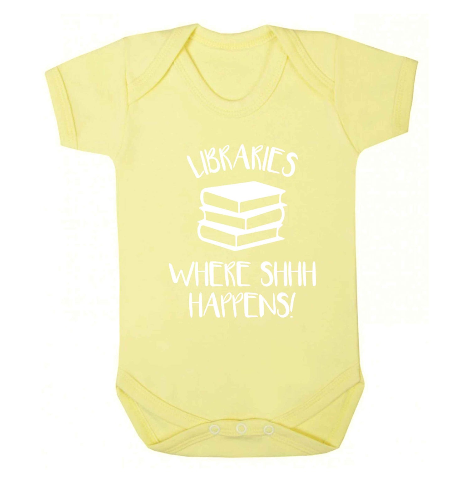 Libraries where shh happens! Baby Vest pale yellow 18-24 months