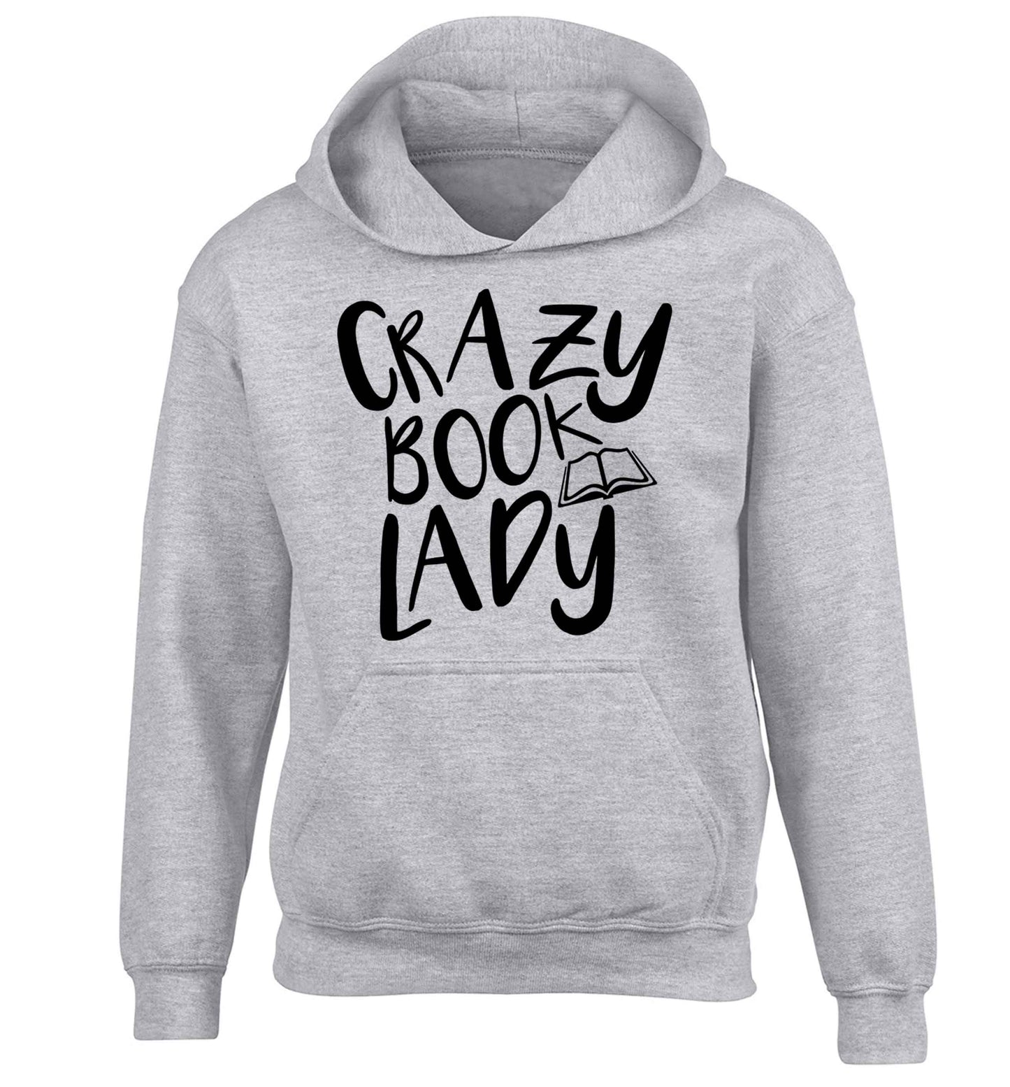 Crazy book lady children's grey hoodie 12-13 Years