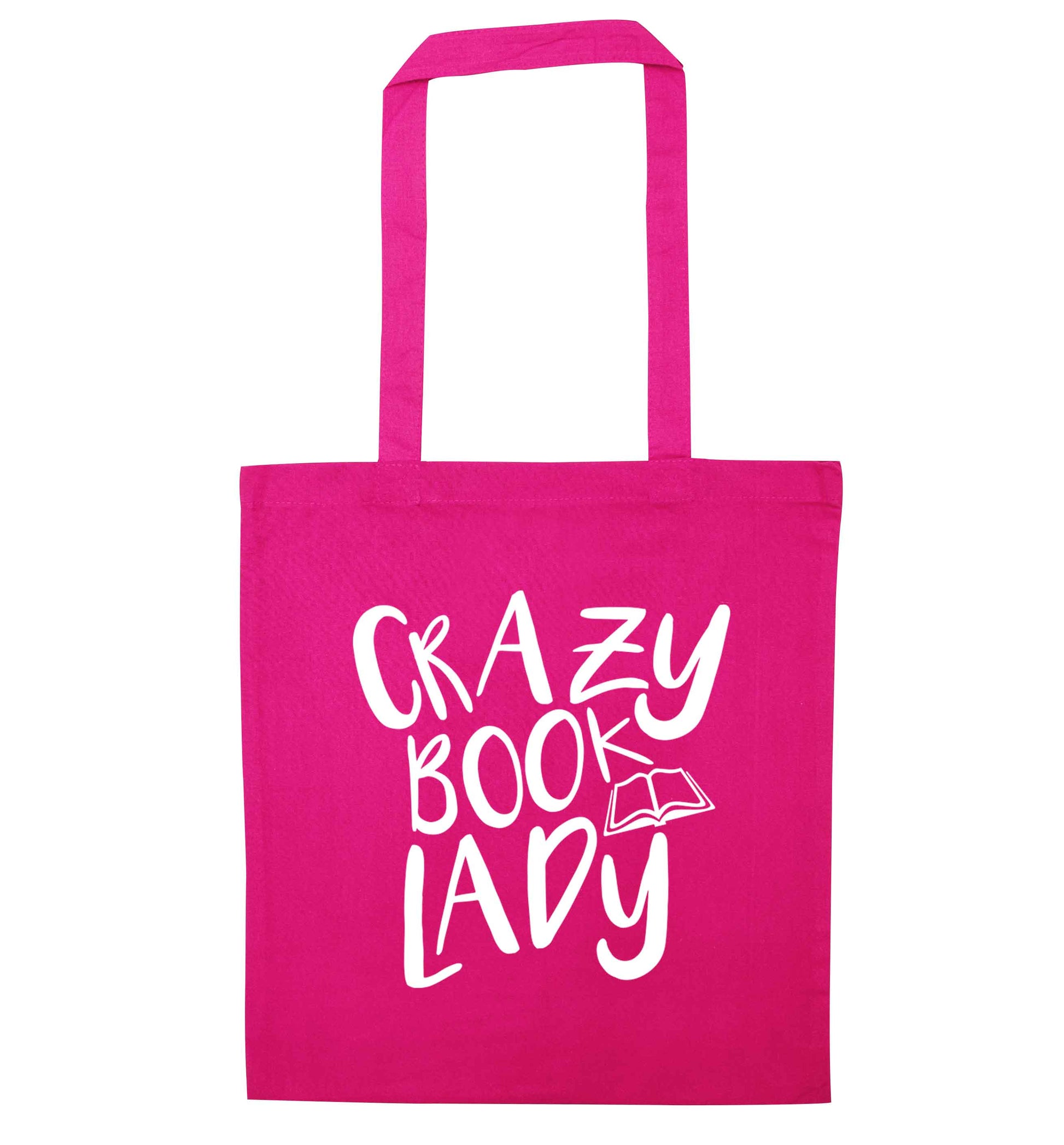Crazy book lady pink tote bag