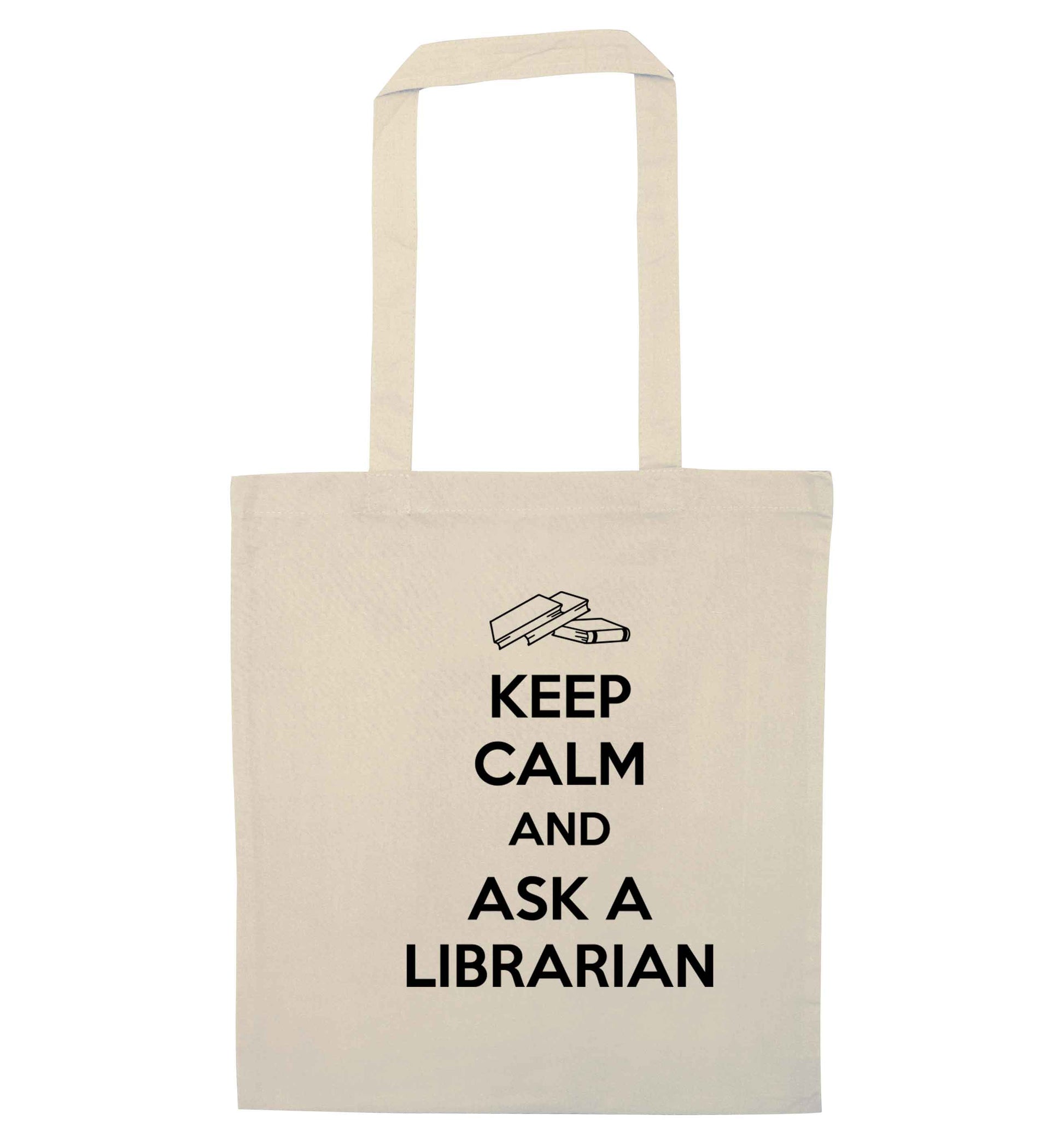 Keep calm and ask a librarian natural tote bag