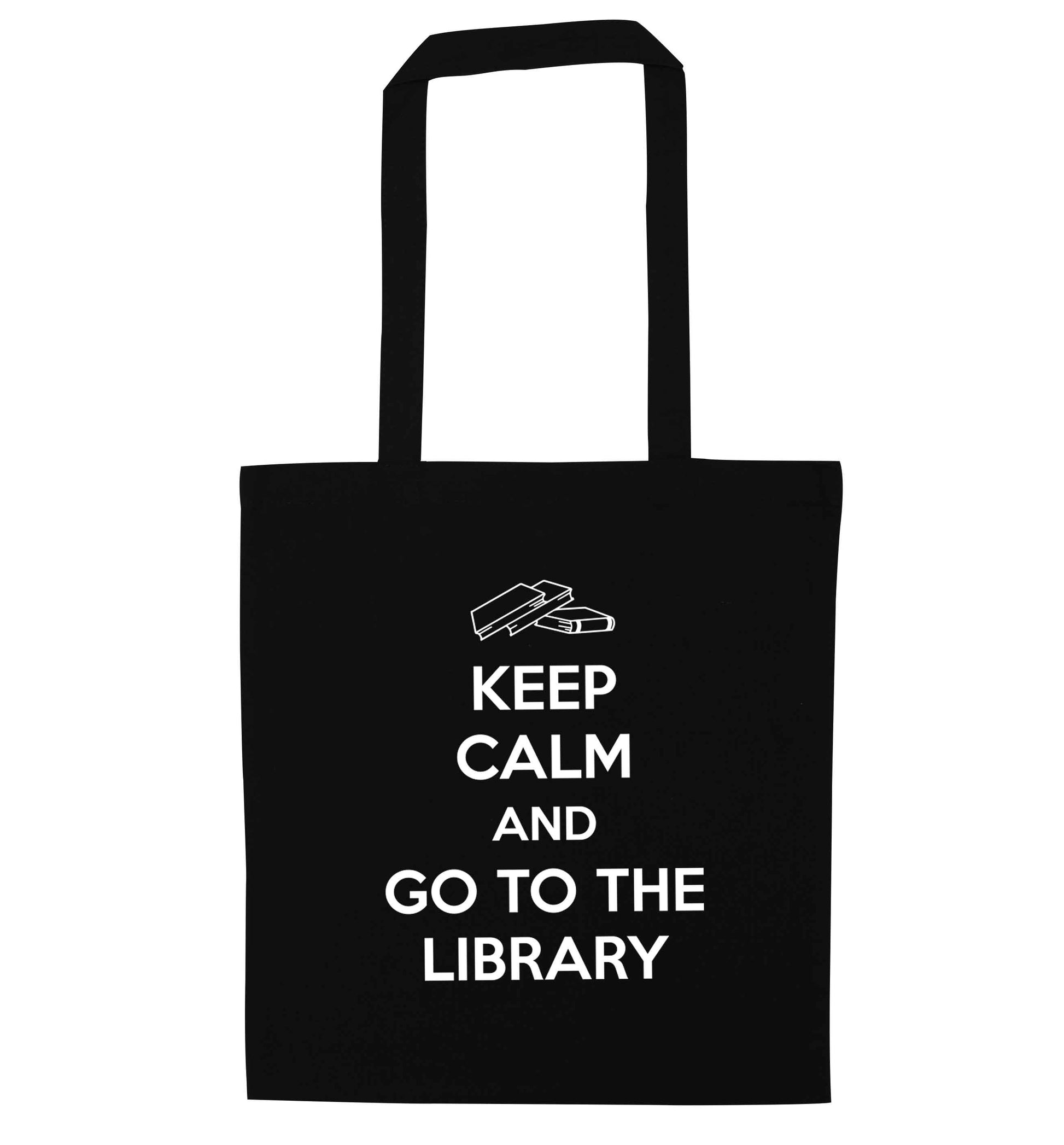 Keep calm and go to the library black tote bag