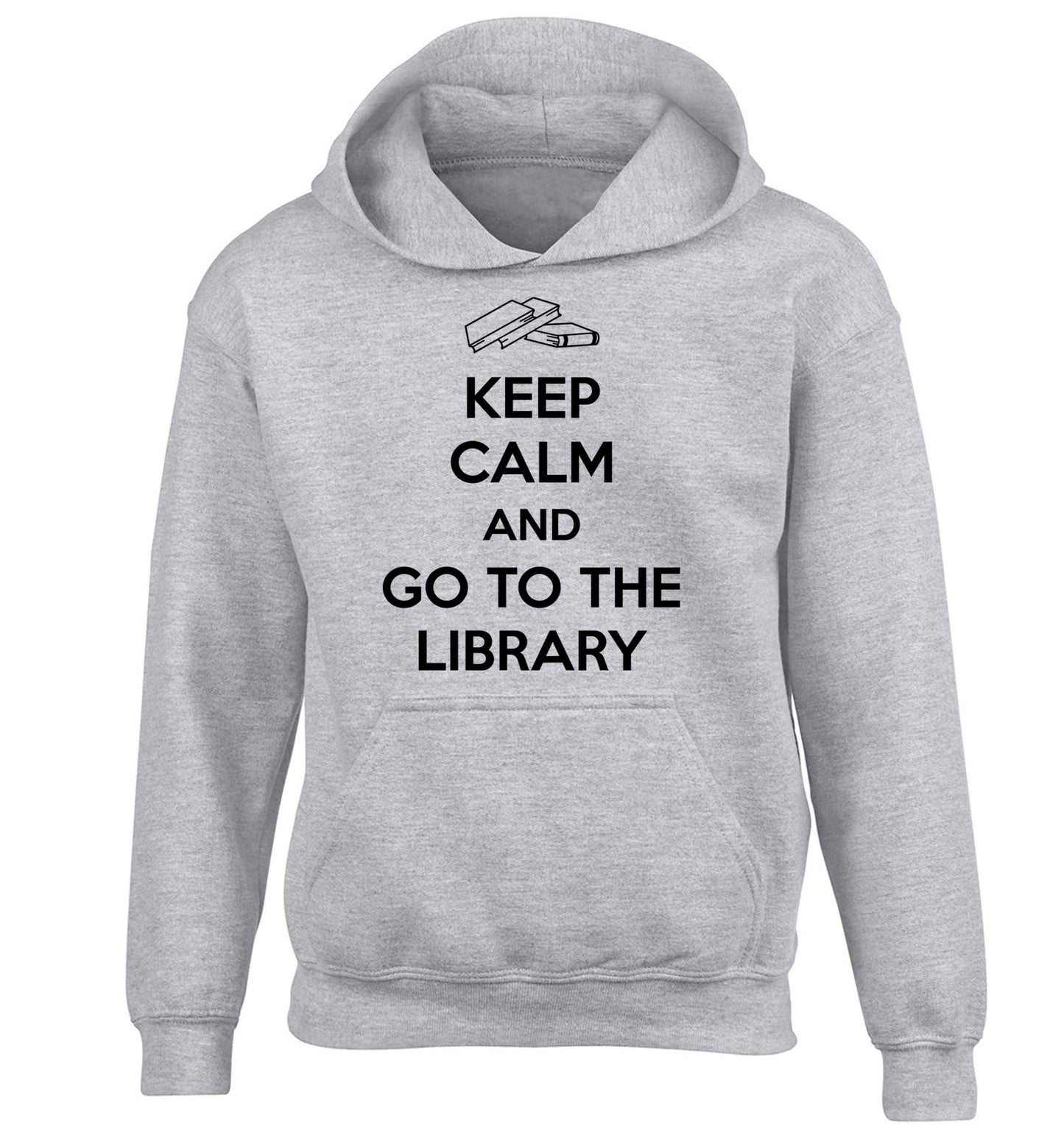 Keep calm and go to the library children's grey hoodie 12-13 Years
