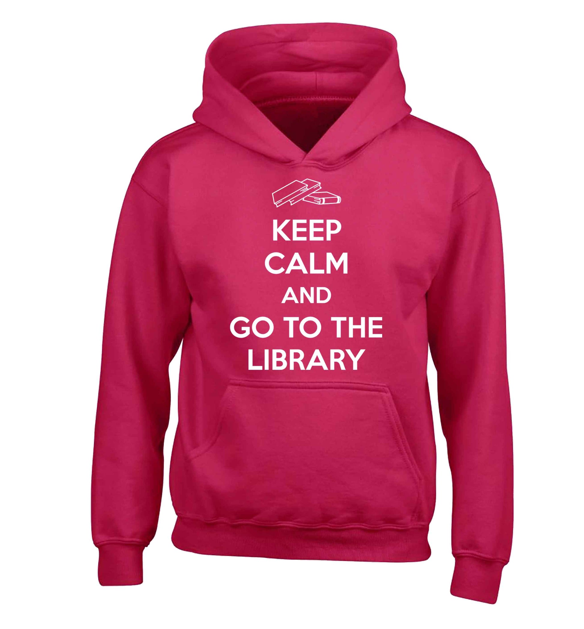 Keep calm and go to the library children's pink hoodie 12-13 Years