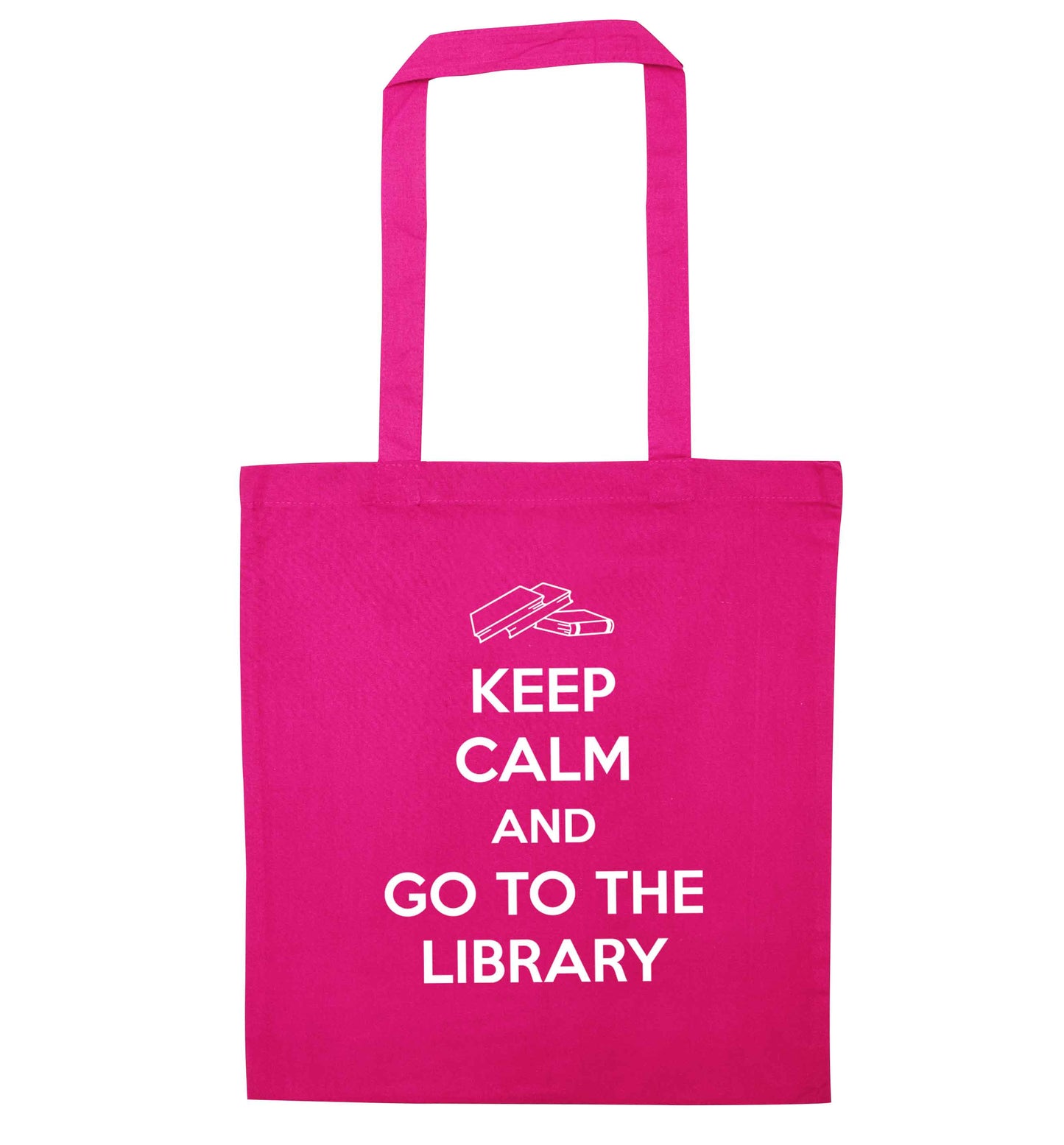 Keep calm and go to the library pink tote bag