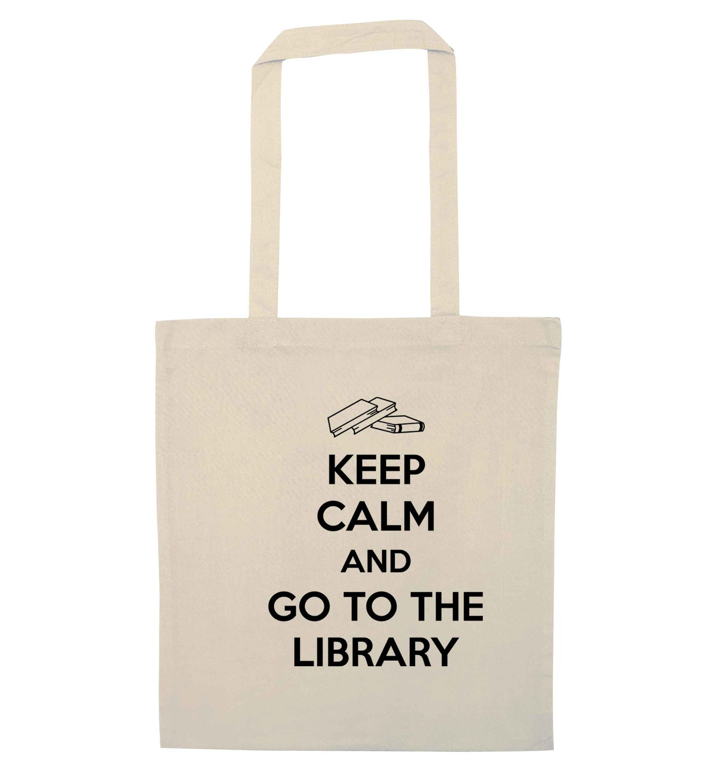 Keep calm and go to the library natural tote bag