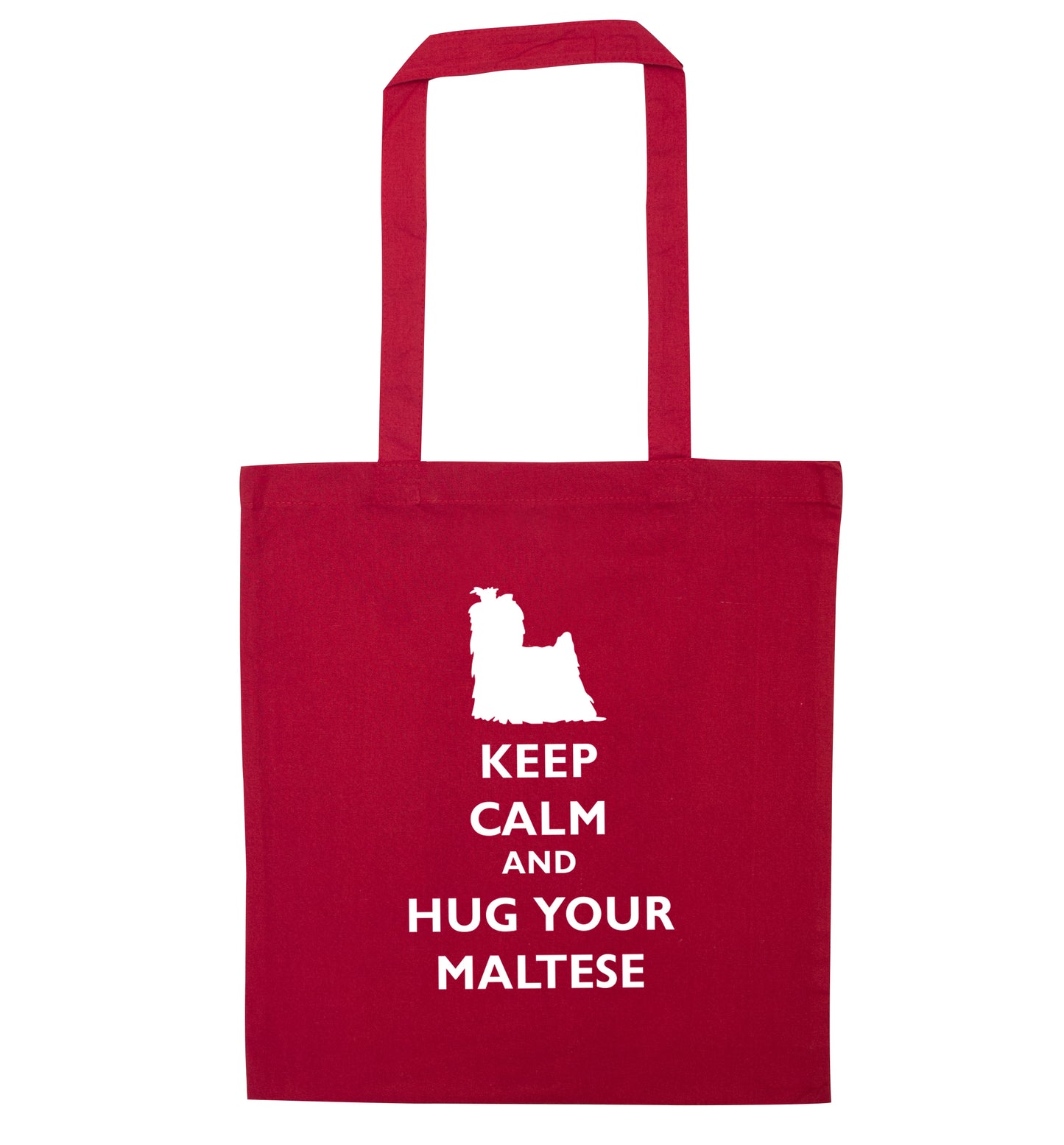 Keep calm and hug your maltese red tote bag