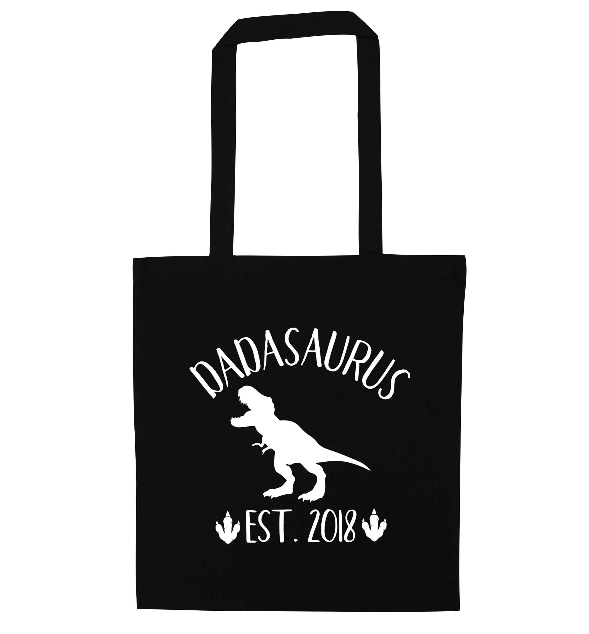 Personalised dadasaurus since (custom date) black tote bag