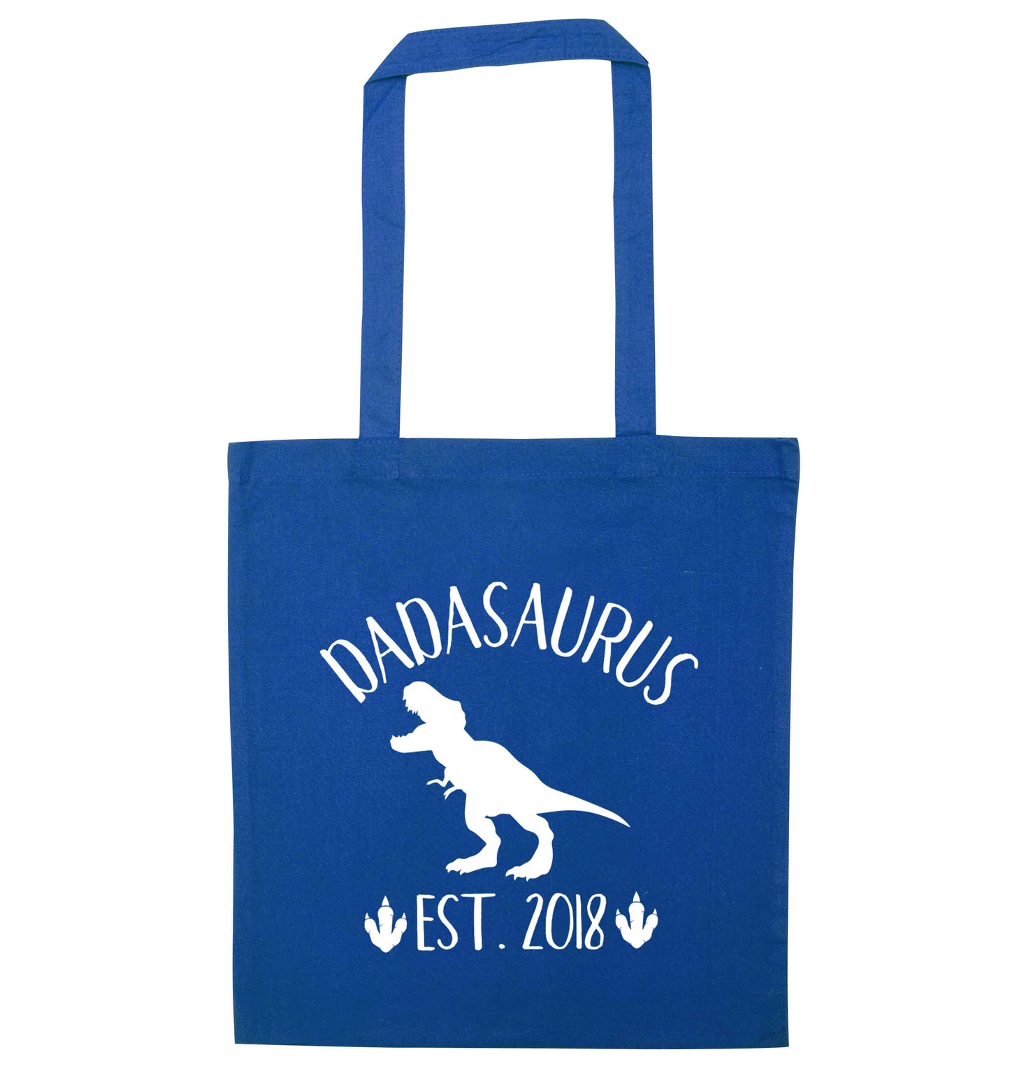 Personalised dadasaurus since (custom date) blue tote bag