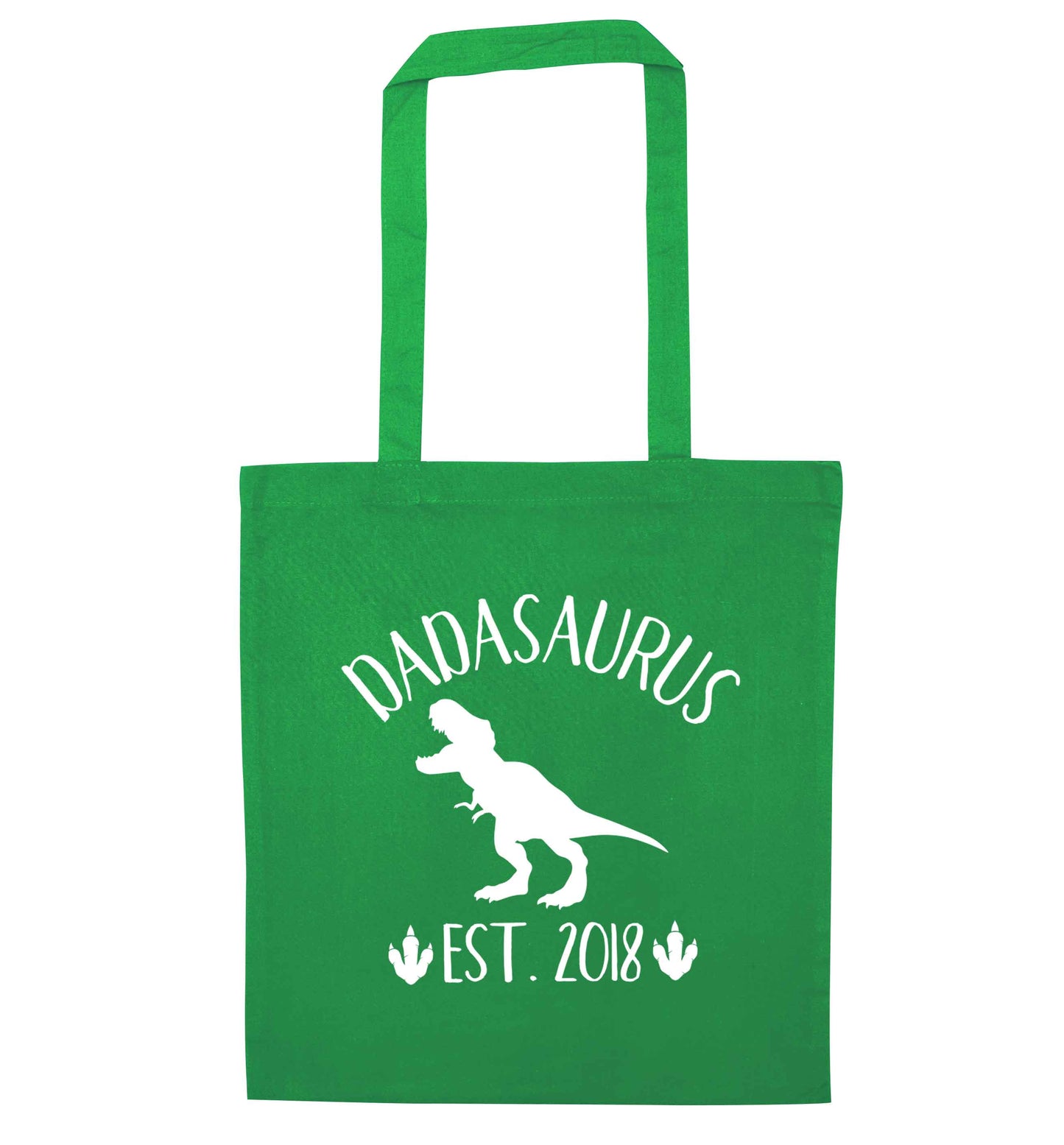 Personalised dadasaurus since (custom date) green tote bag