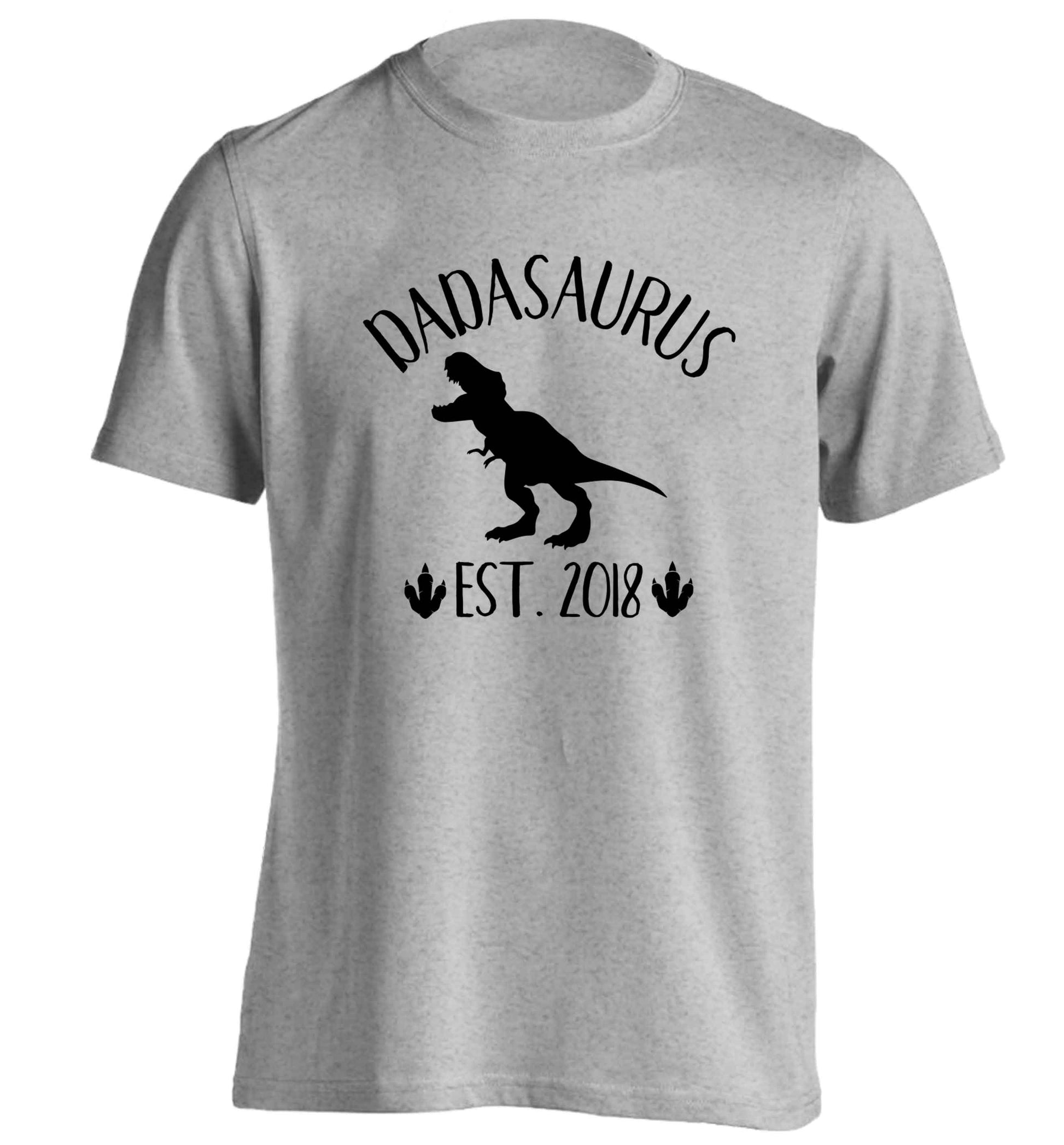 Personalised dadasaurus since (custom date) adults unisex grey Tshirt 2XL