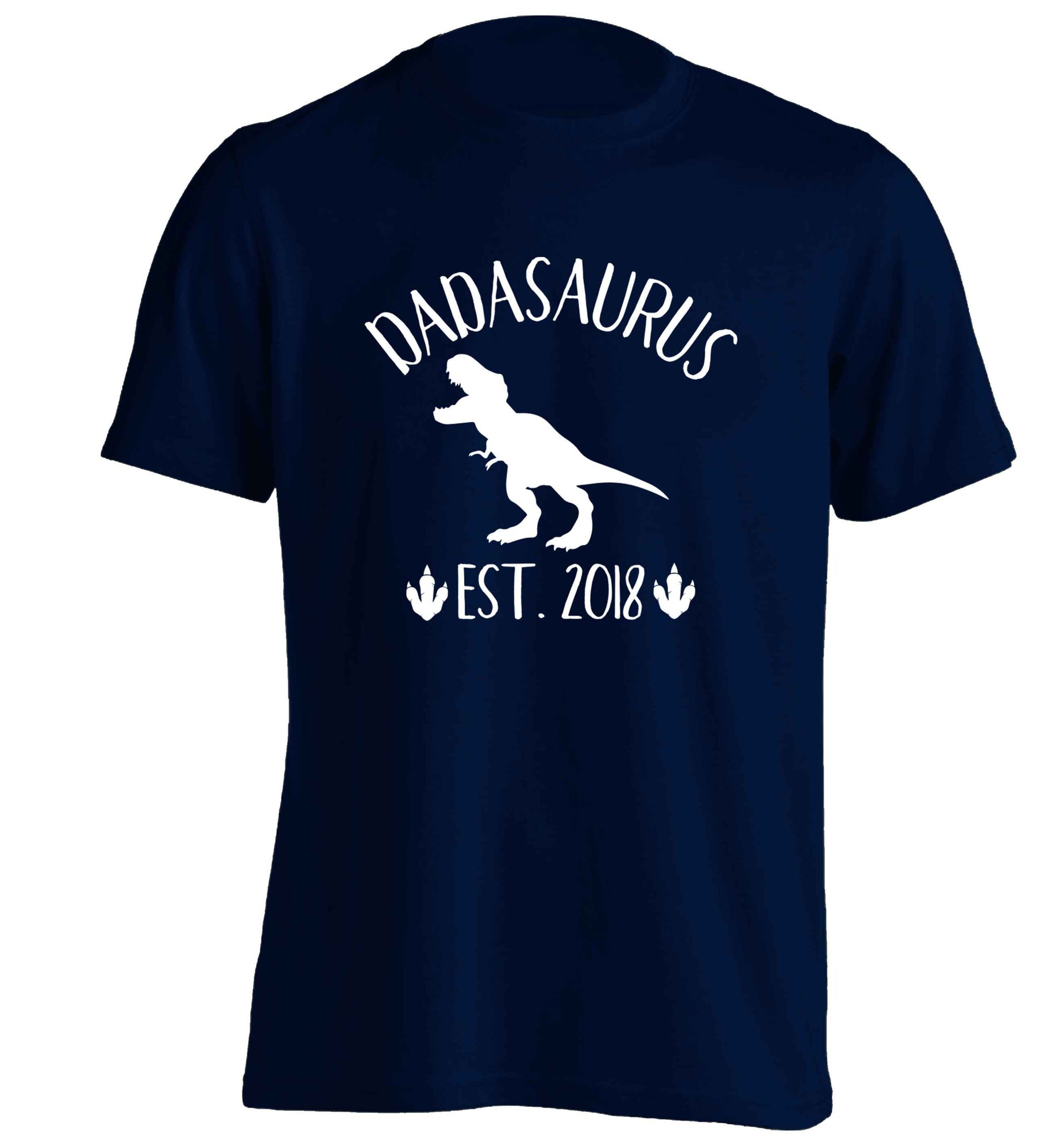Personalised dadasaurus since (custom date) adults unisex navy Tshirt 2XL
