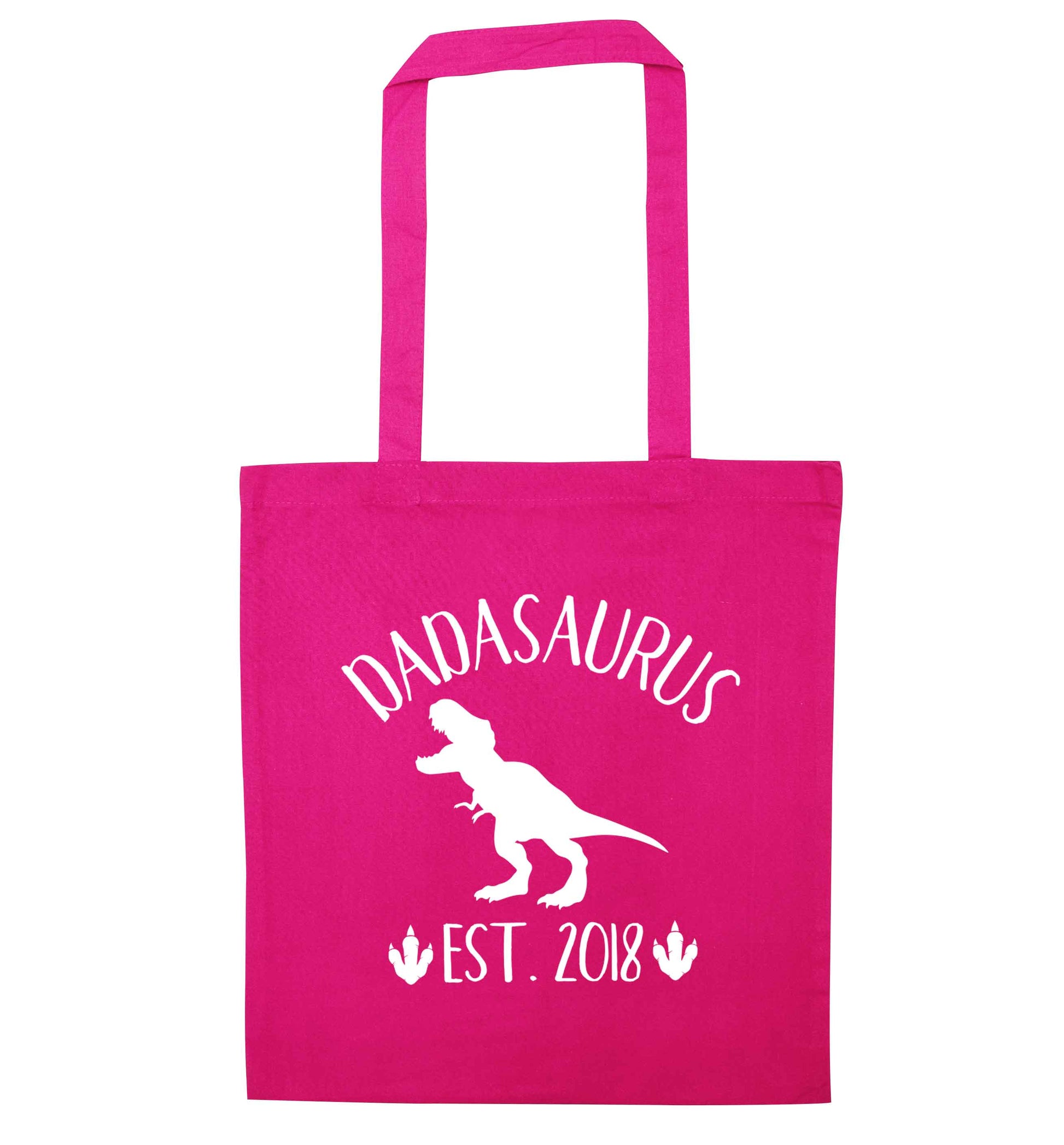 Personalised dadasaurus since (custom date) pink tote bag