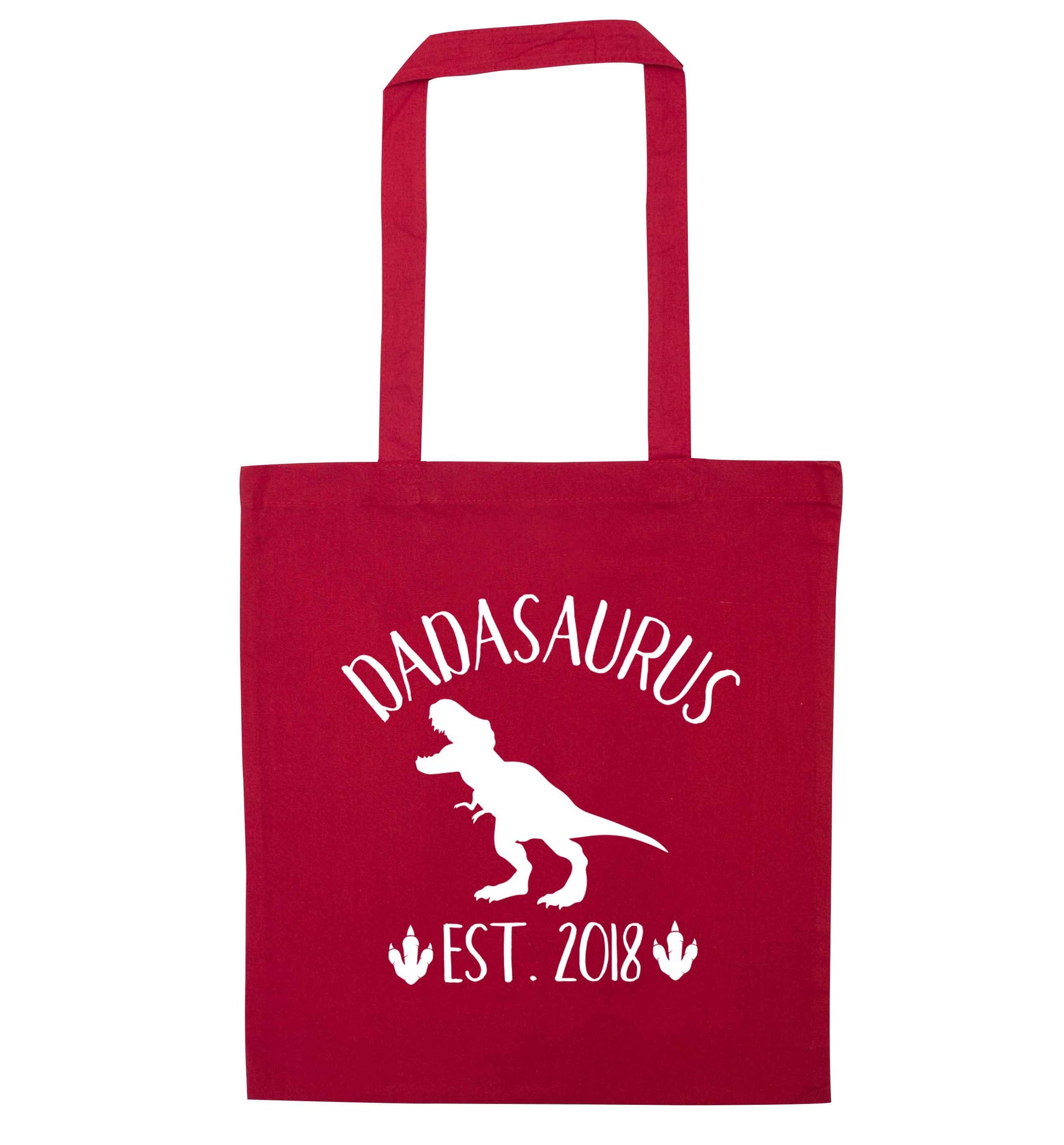 Personalised dadasaurus since (custom date) red tote bag