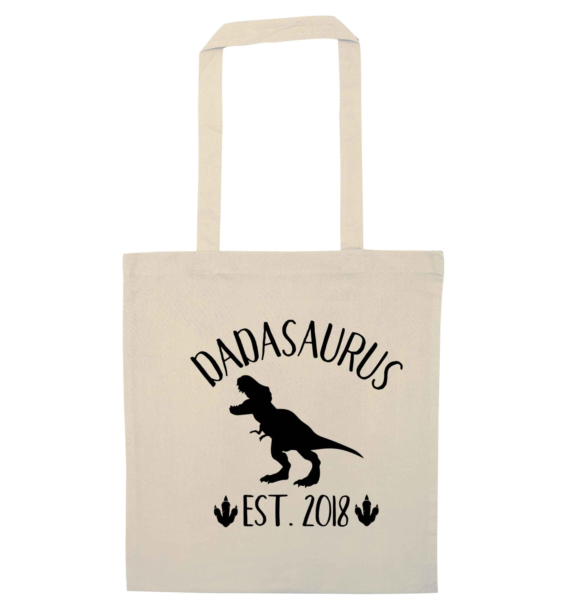 Personalised dadasaurus since (custom date) natural tote bag