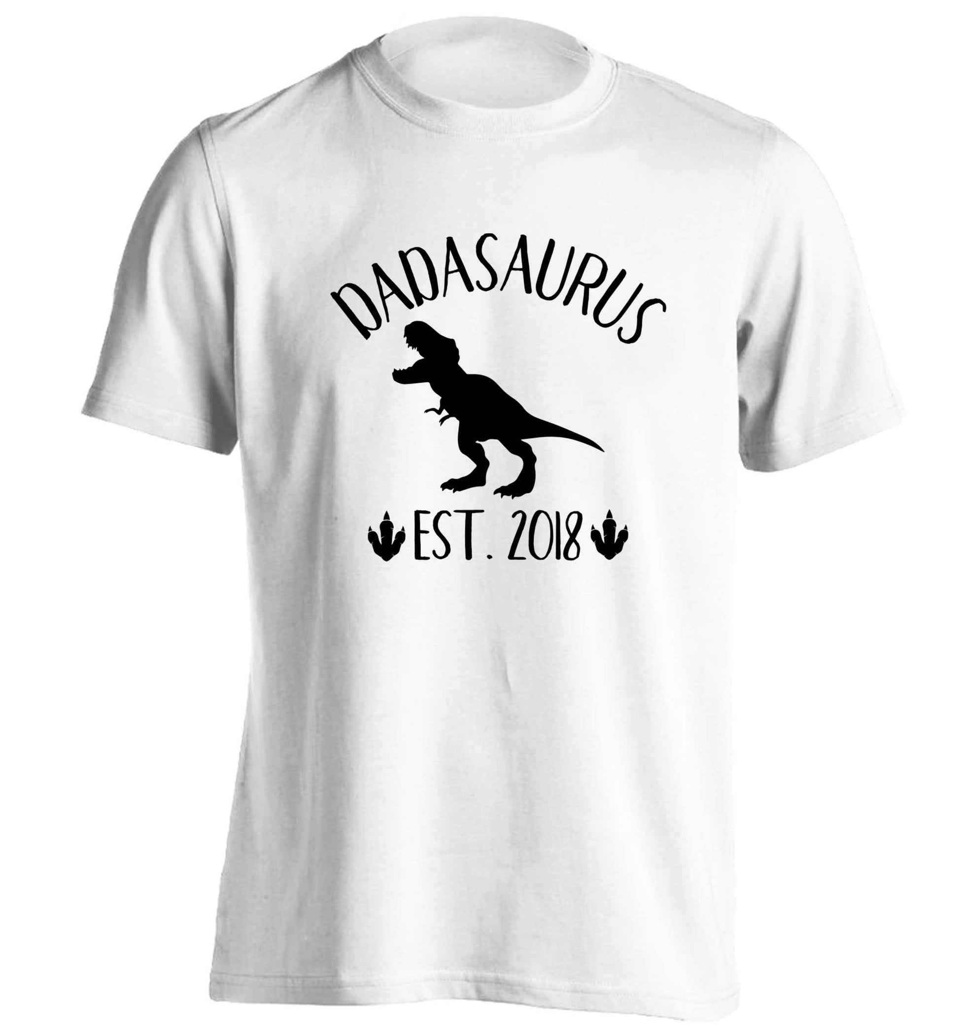 Personalised dadasaurus since (custom date) adults unisex white Tshirt 2XL