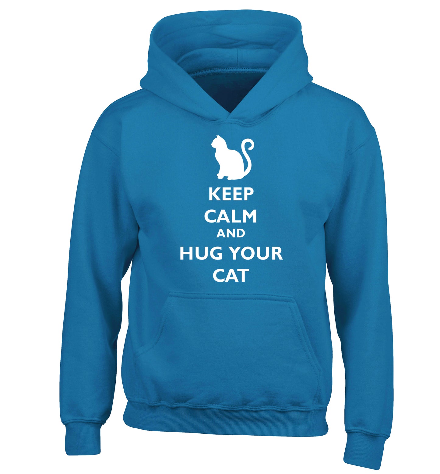 Keep calm and hug your cat children's blue hoodie 12-13 Years