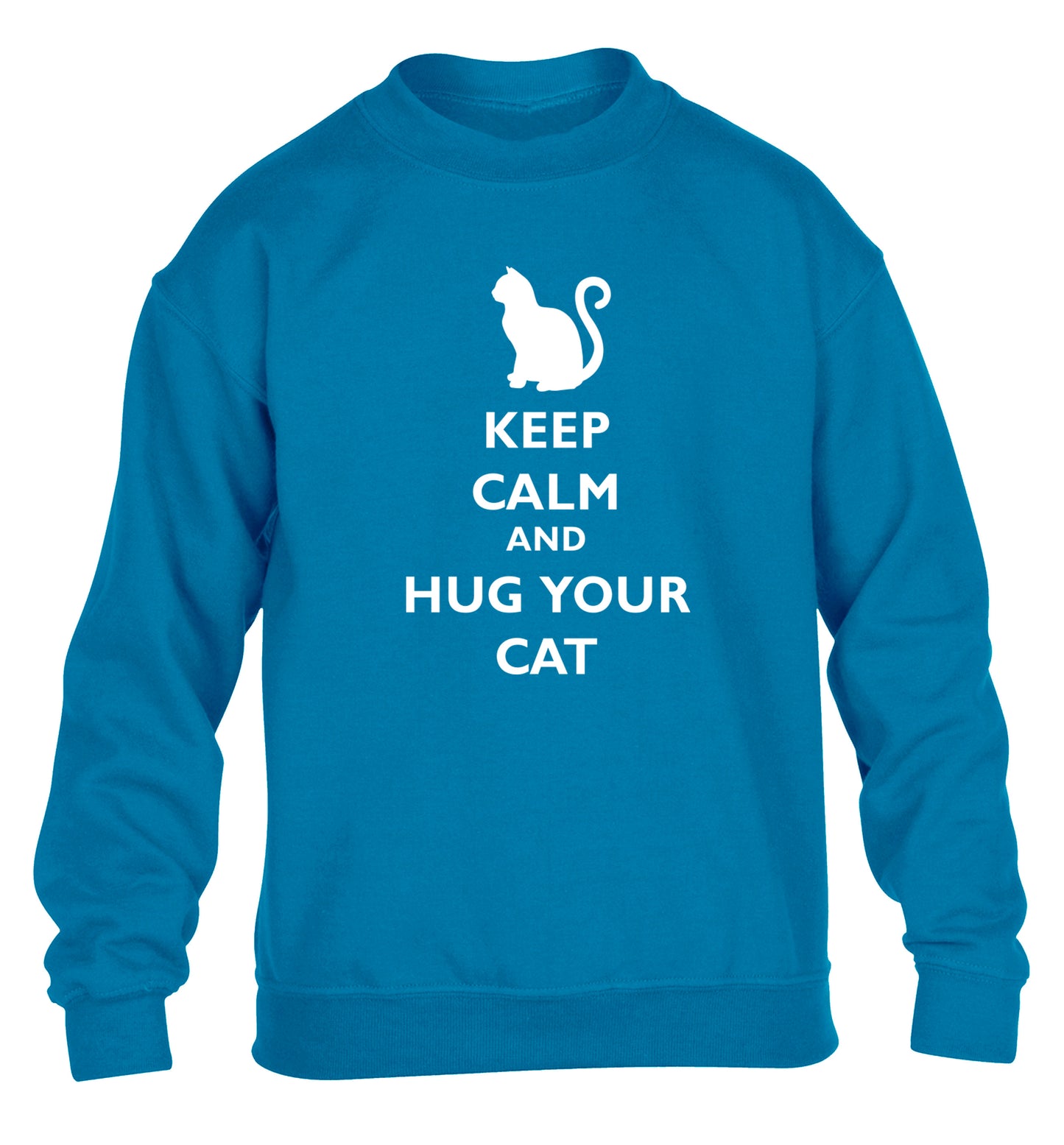 Keep calm and hug your cat children's blue sweater 12-13 Years