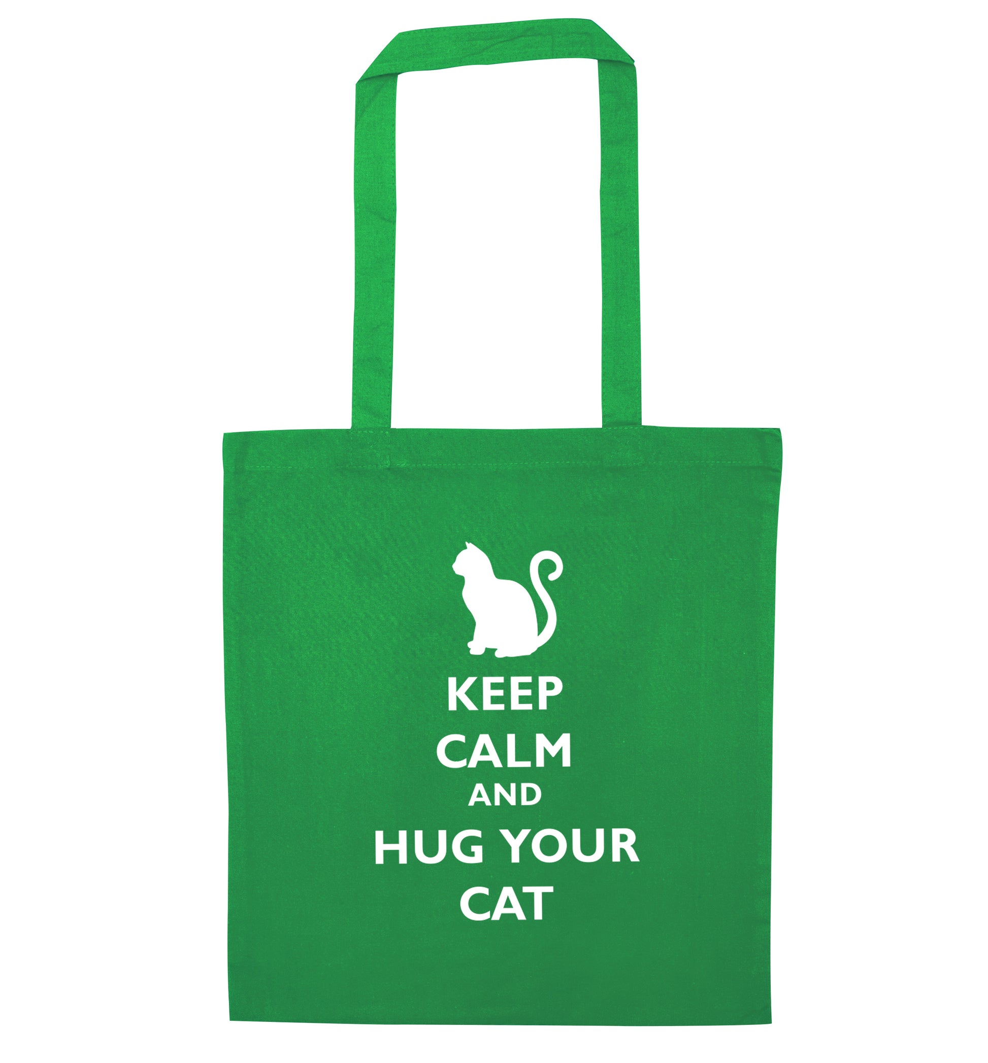 Keep calm and hug your cat green tote bag