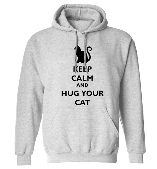 Keep calm and hug your cat adults unisex grey hoodie 2XL