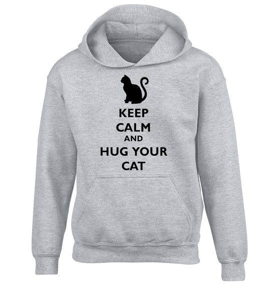 Keep calm and hug your cat children's grey hoodie 12-13 Years
